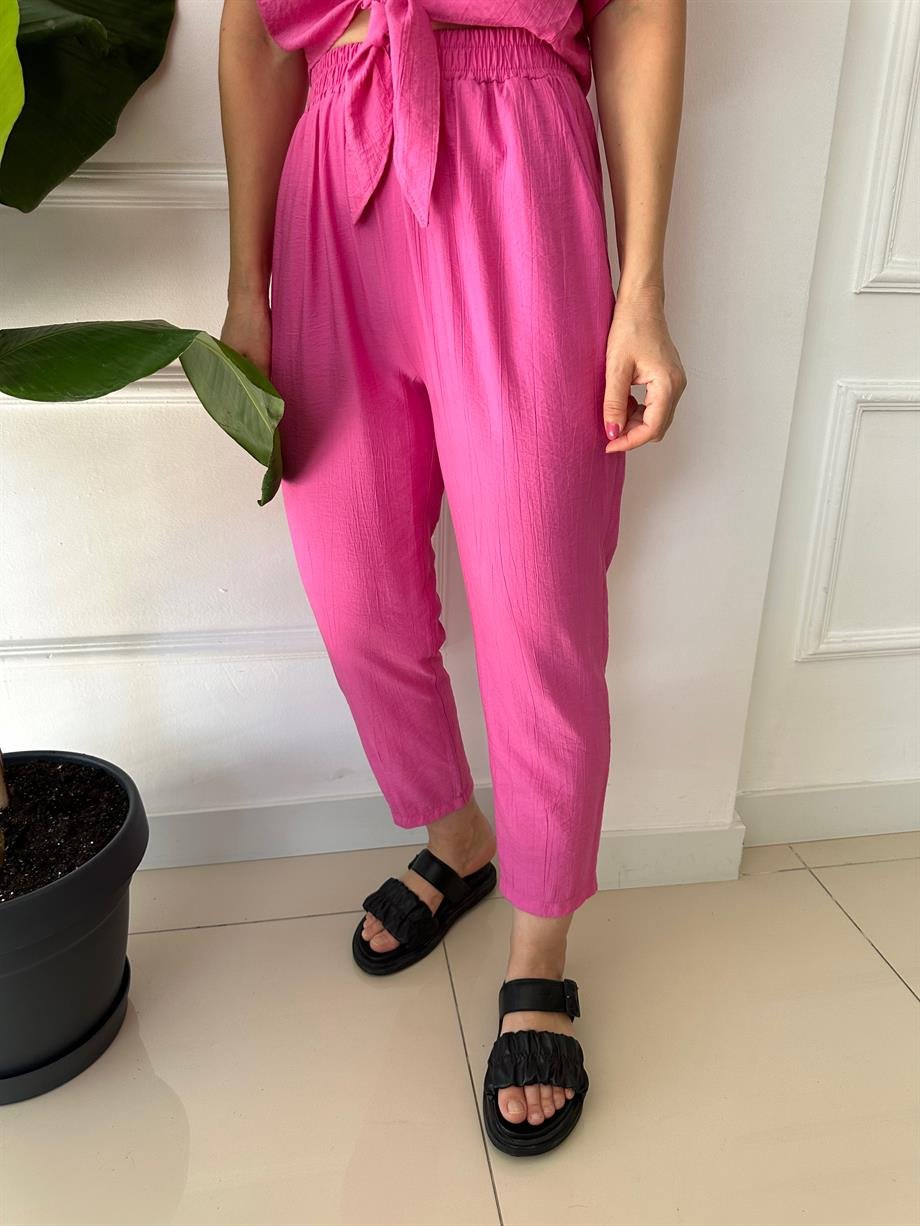 Lastikli Paça Pens Detaylı Pantolon Pembe