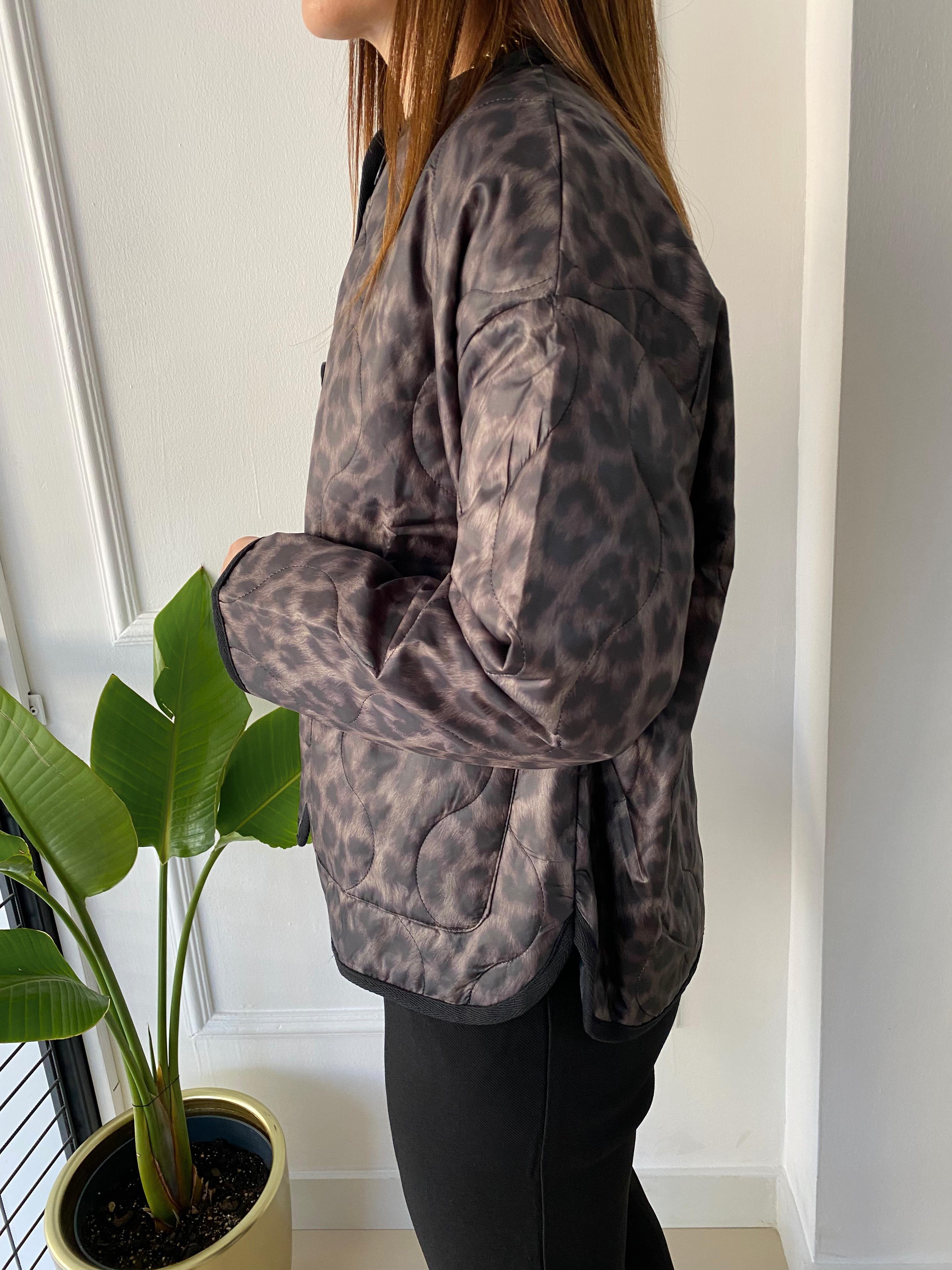 Leopar Desen Kapitone Mont Kahve