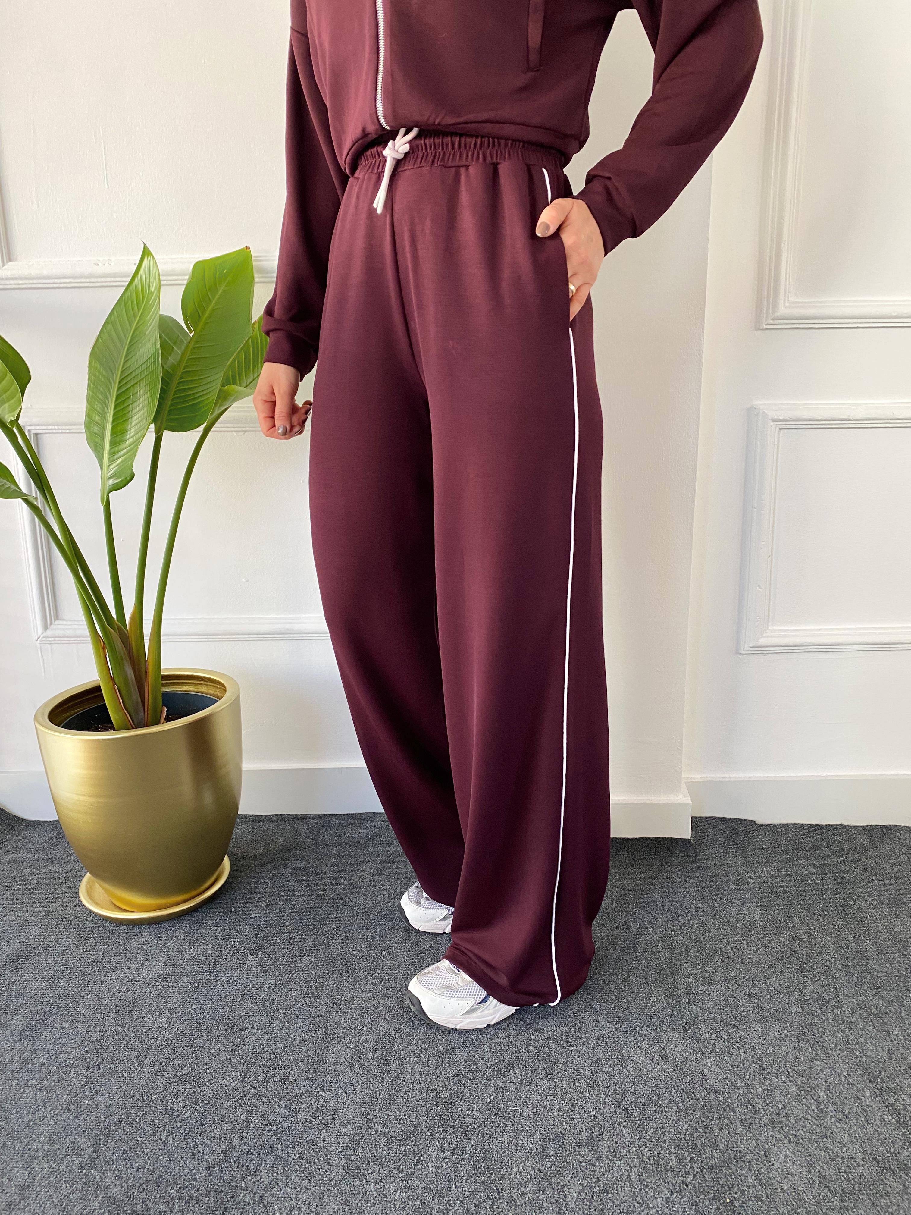 Modal Bol Paça Biyeli Takım Bordo