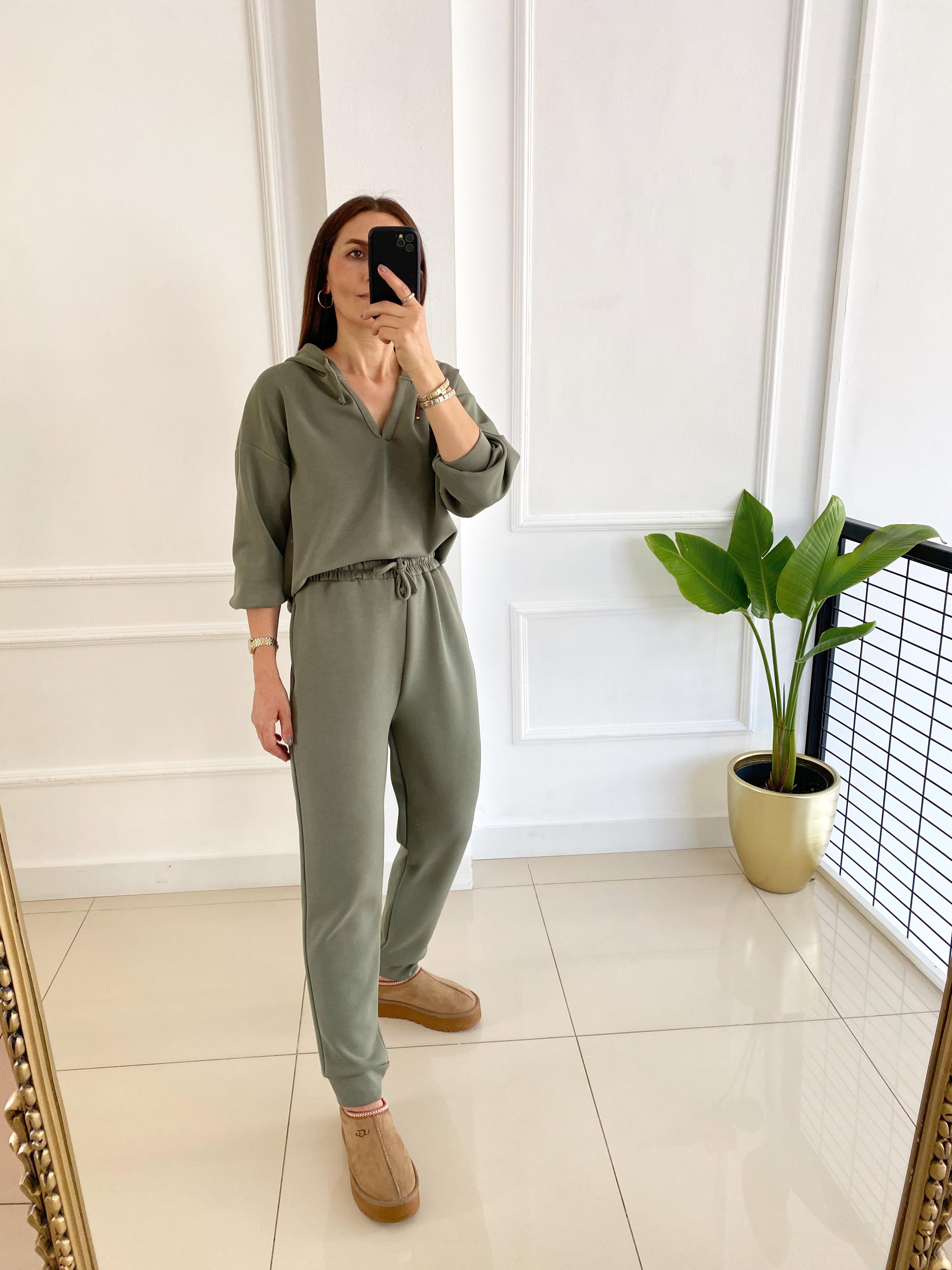 Modal Kapşonlu Sweat Açık Haki