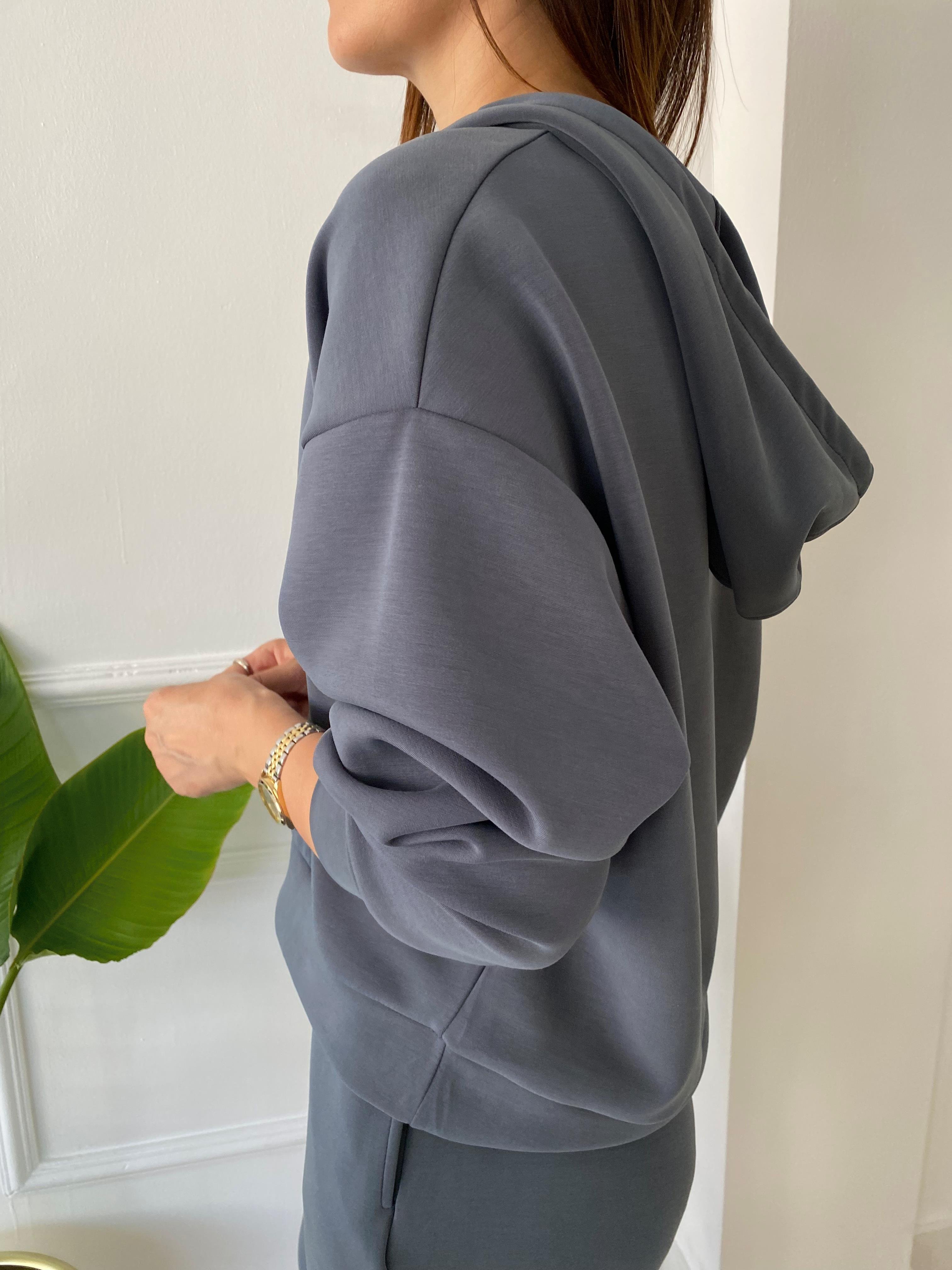 Modal Kapşonlu Sweat Gri