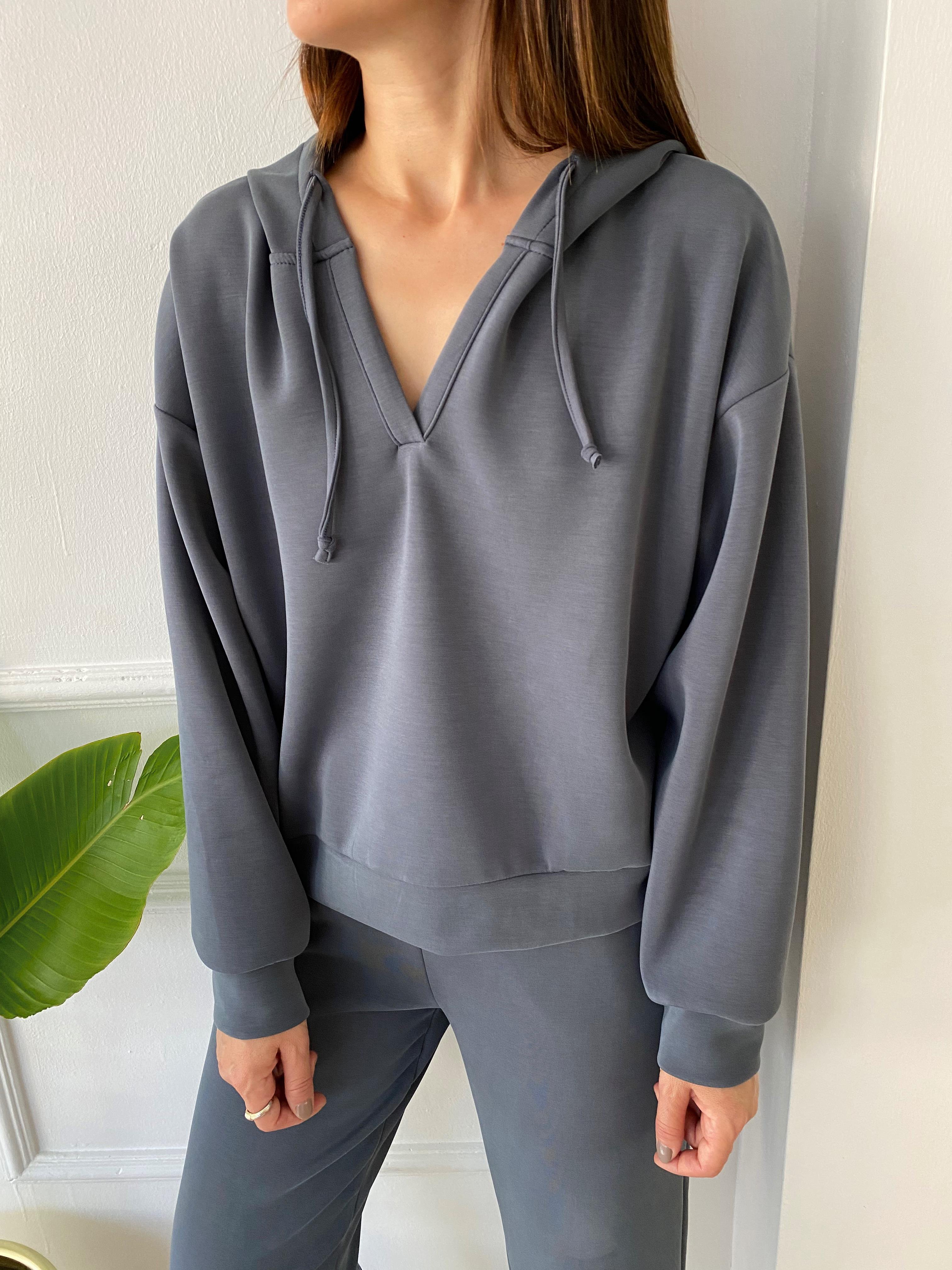 Modal Kapşonlu Sweat Gri