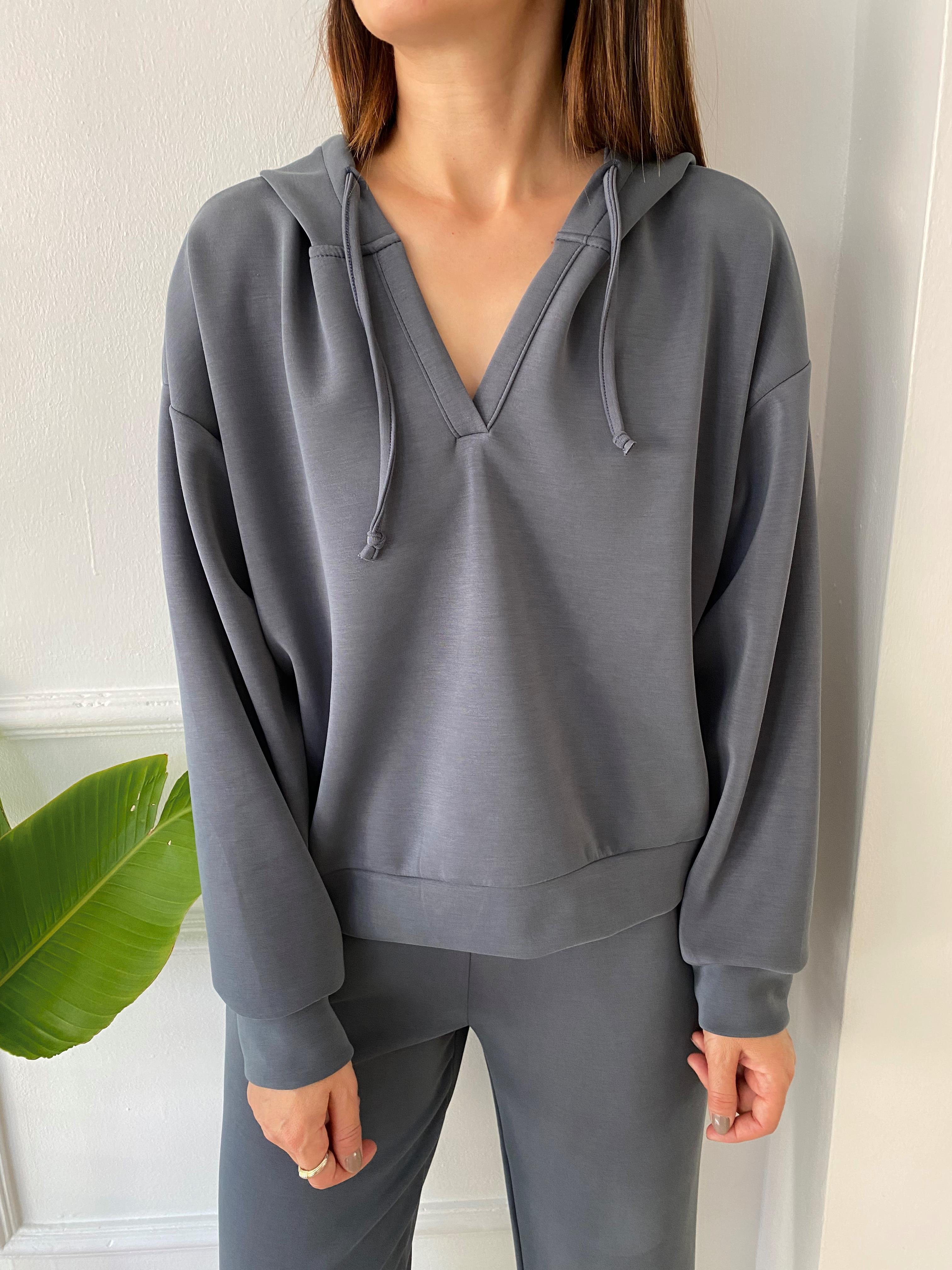Modal Kapşonlu Sweat Gri