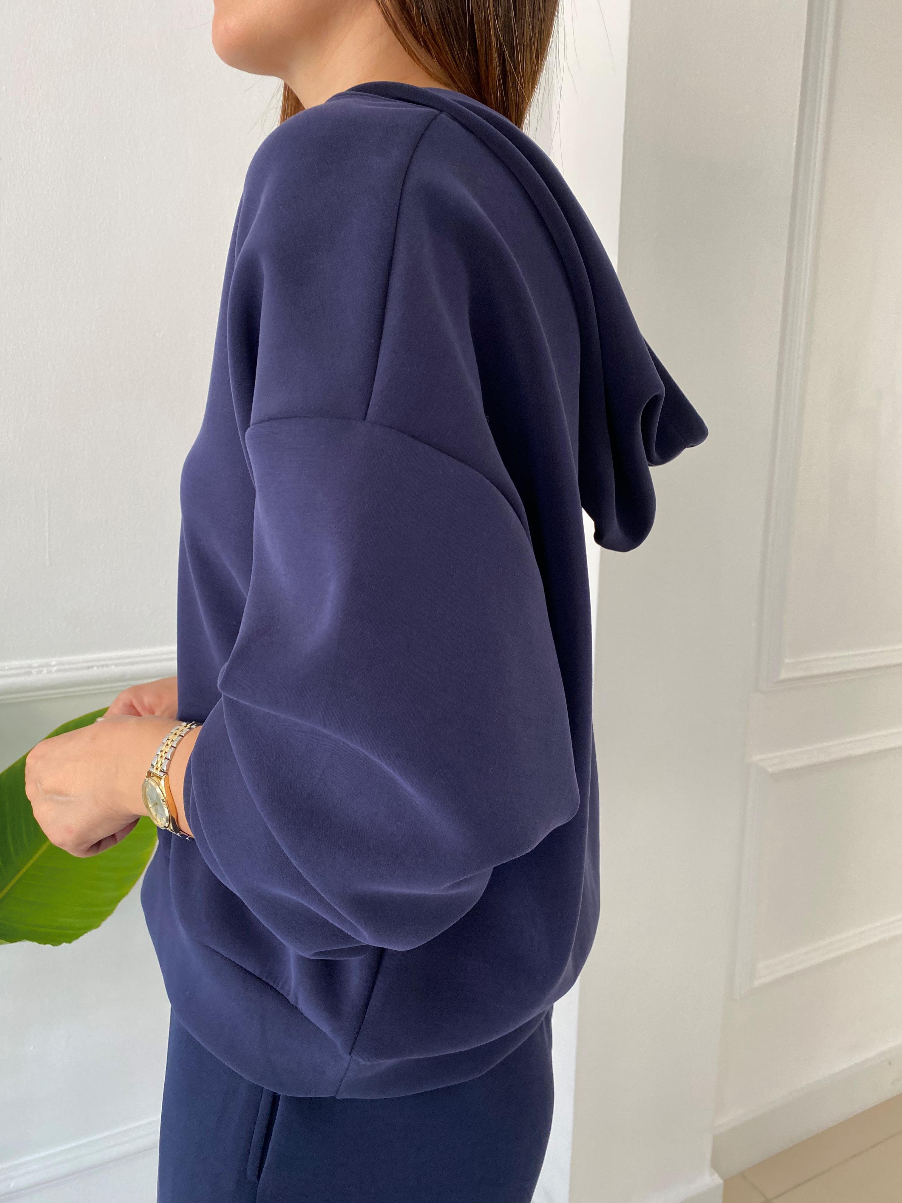 Modal Kapşonlu Sweat Lacivert