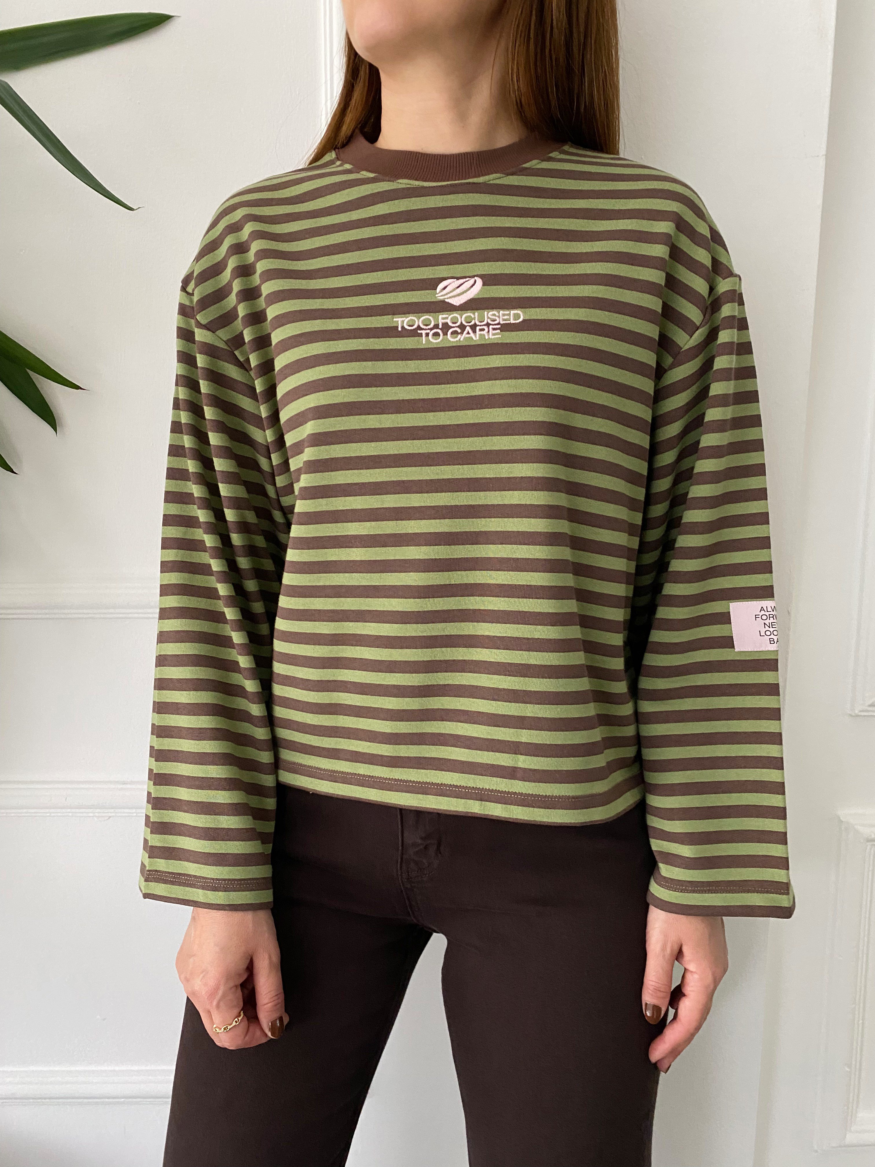 Nakışlı Çizgili Sweat Yeşil Kahve