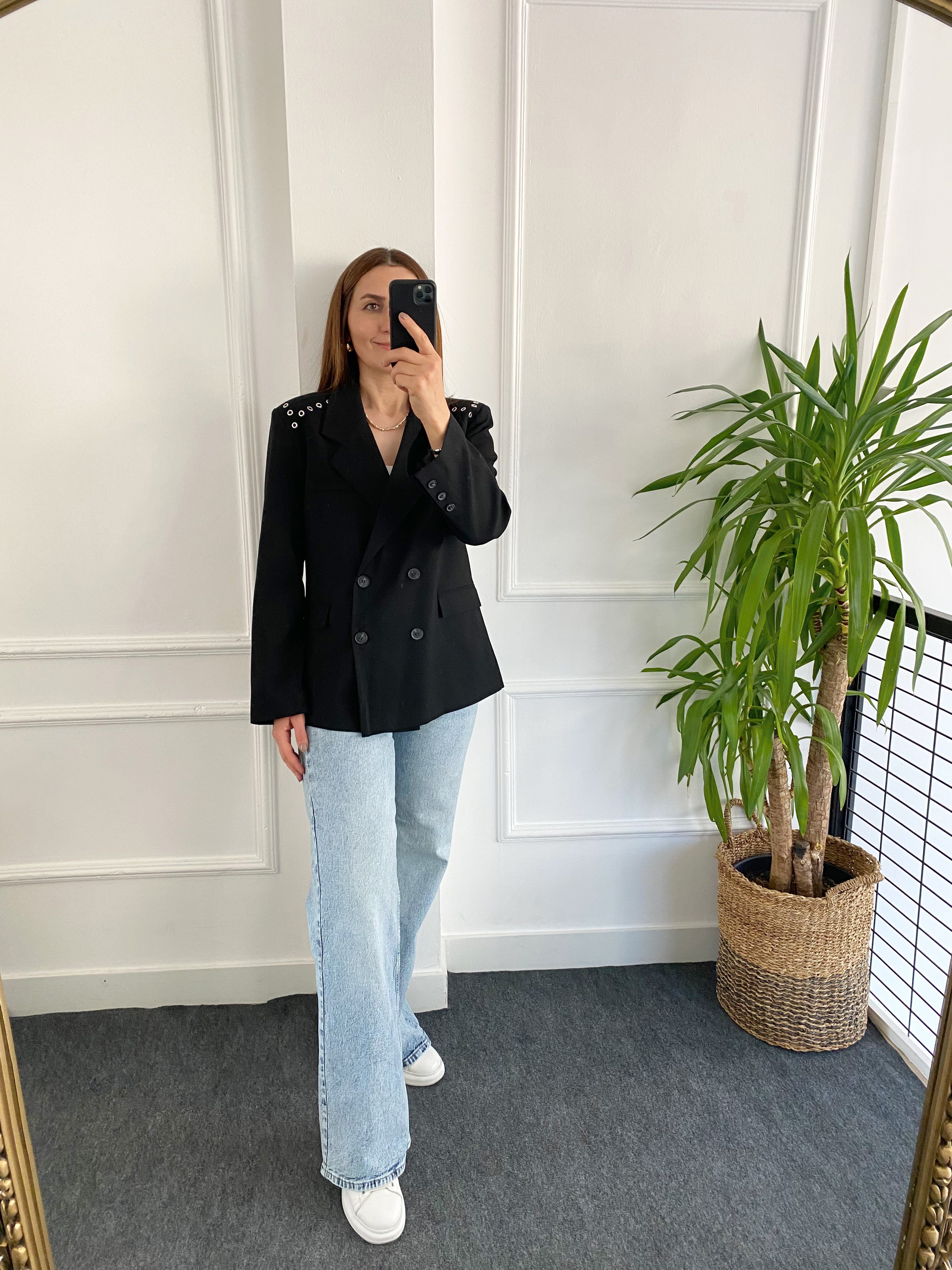 Omuz Detaylı Blazer Ceket Siyah