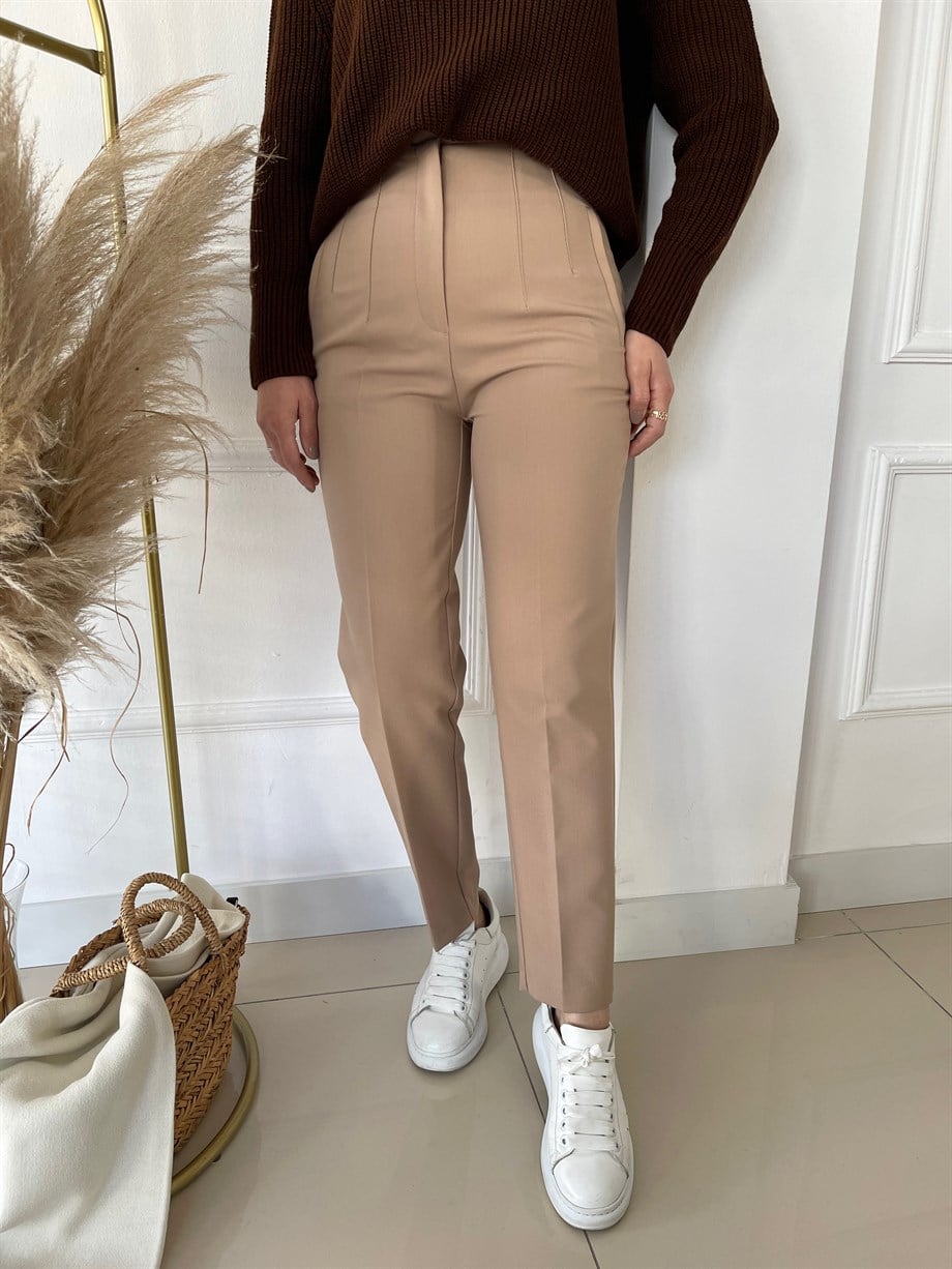 Önü Flotalı Pantolon Camel