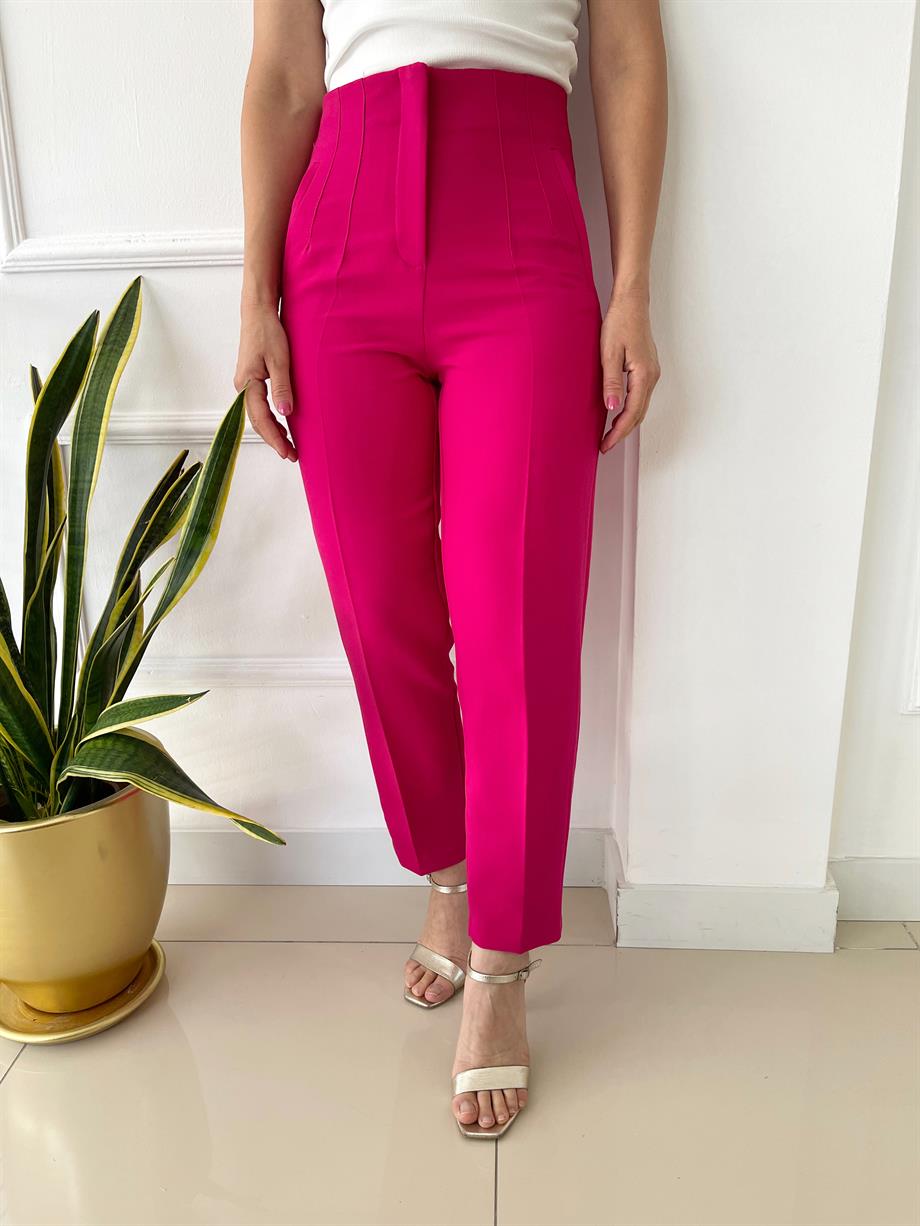 Önü Flotalı Pantolon Fuşya