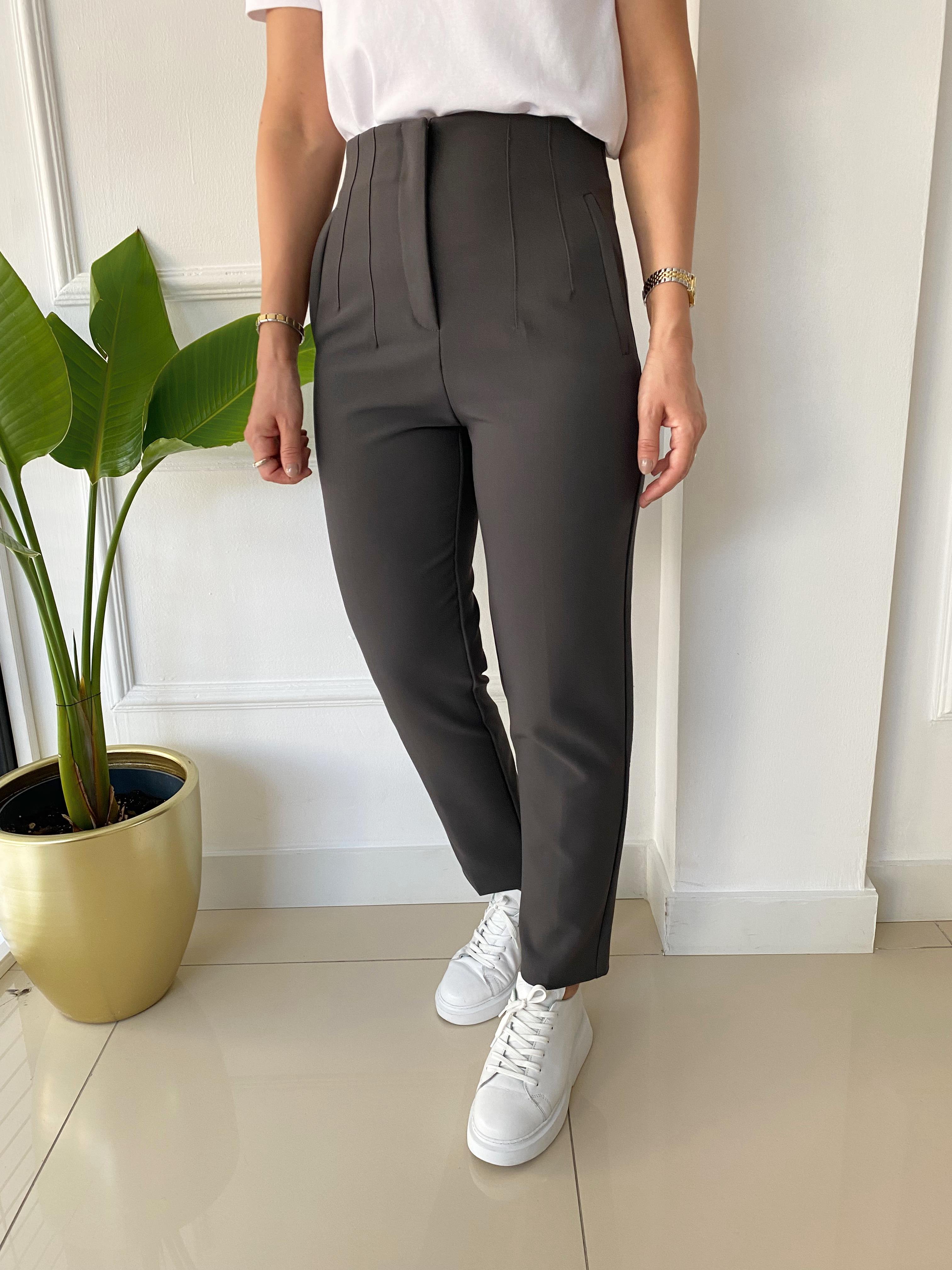 Önü Flotalı Pantolon Gri