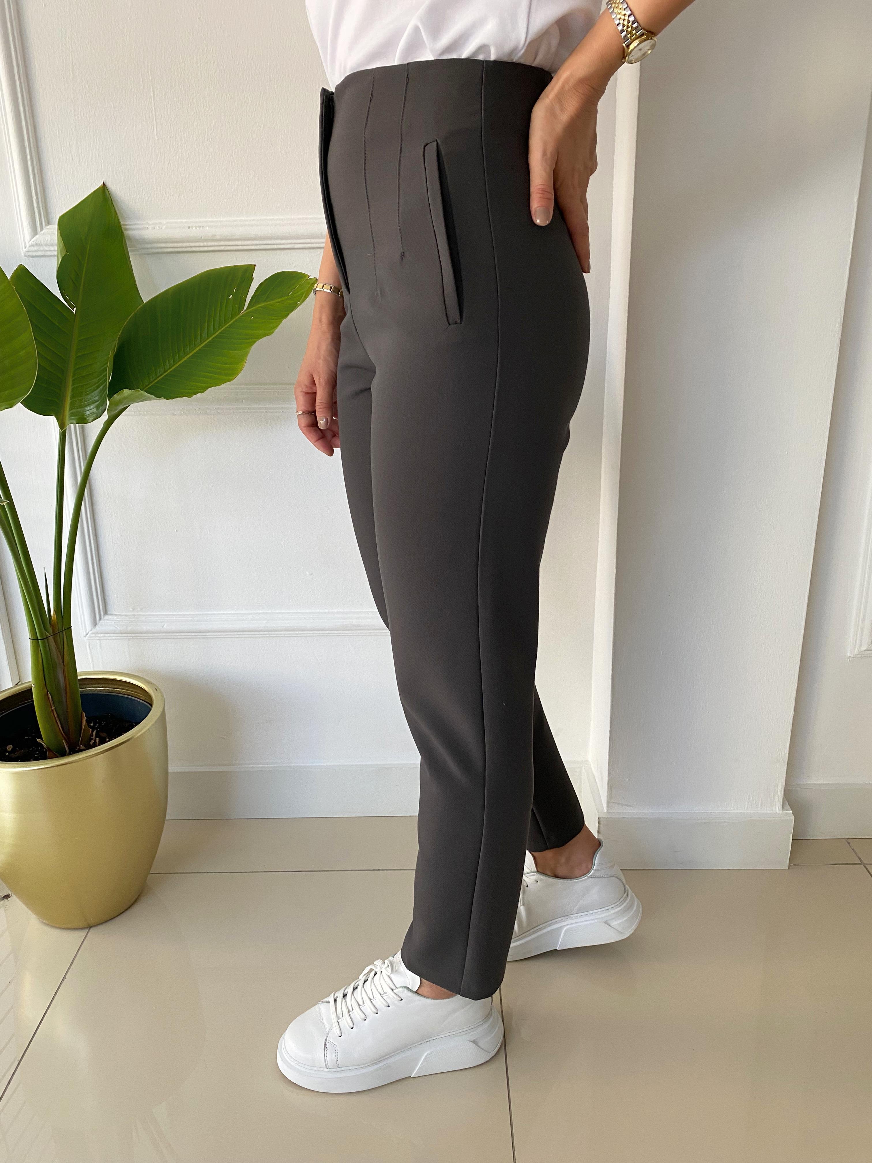 Önü Flotalı Pantolon Gri