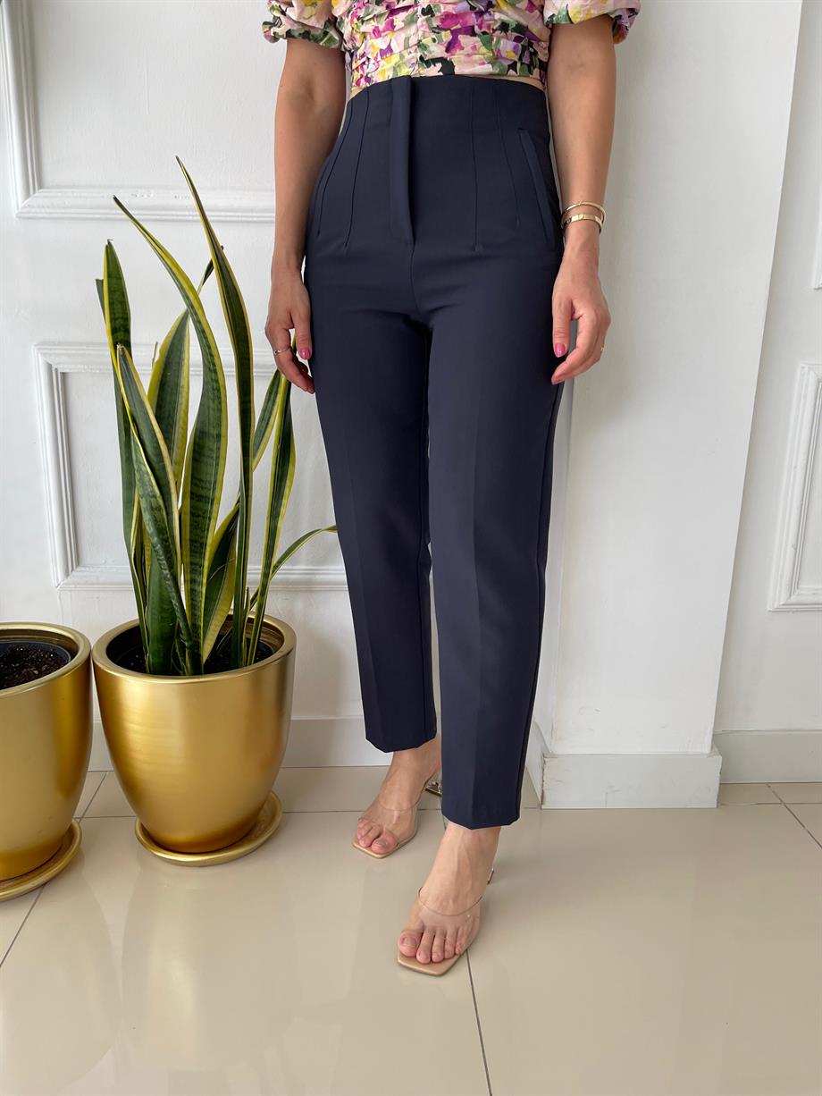 Önü Flotalı Pantolon Lacivert