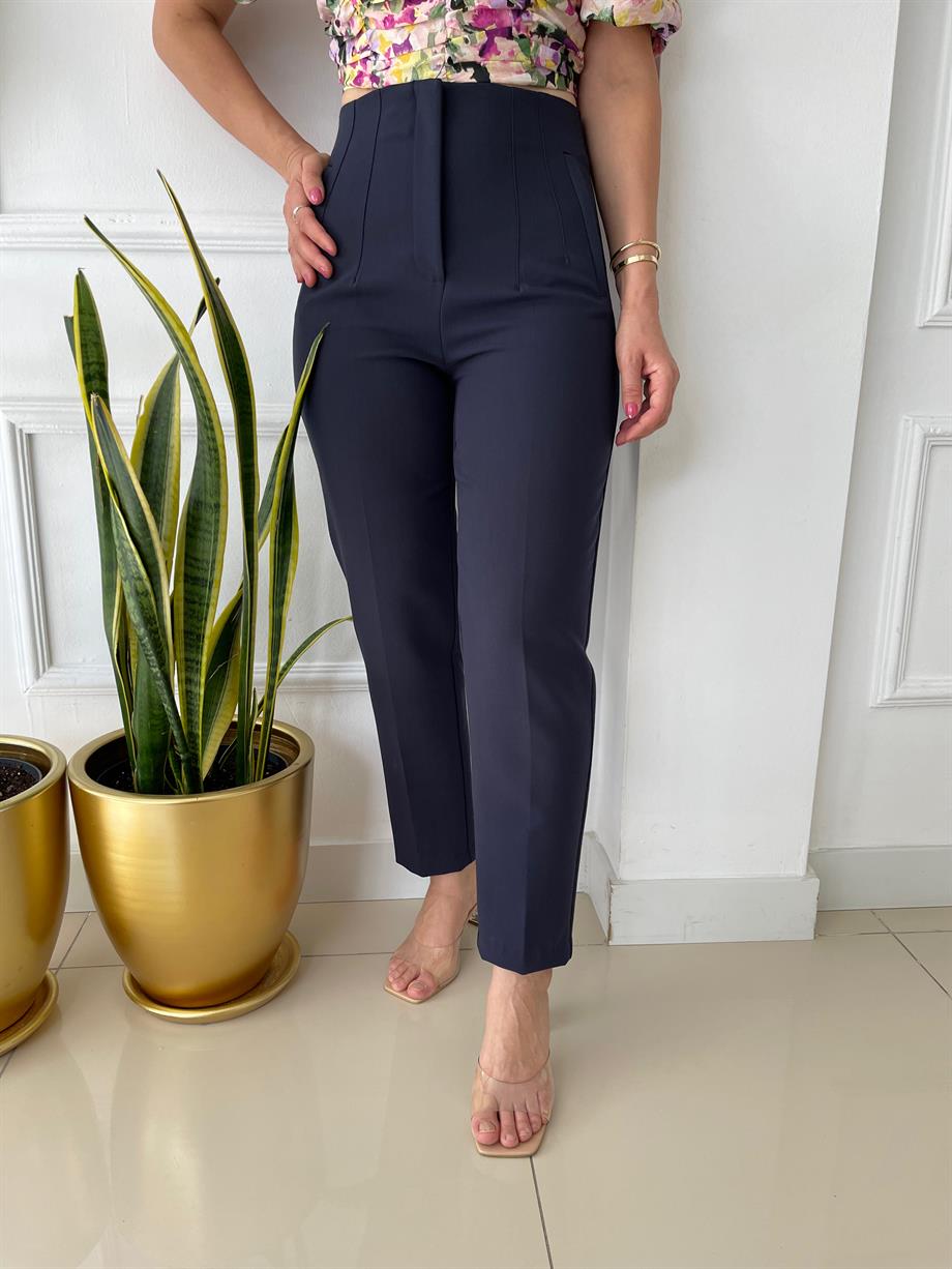 Önü Flotalı Pantolon Lacivert