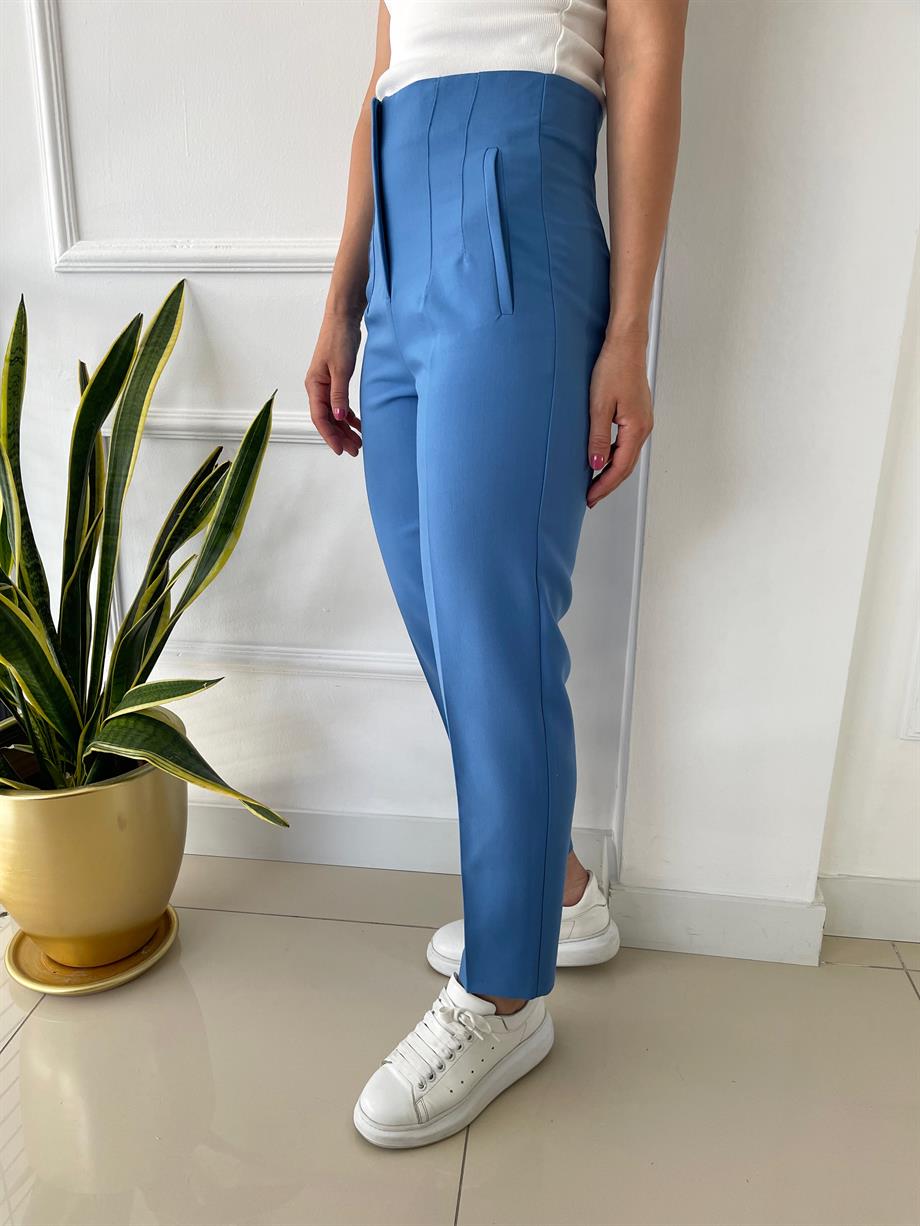 Önü Flotalı Pantolon Mavi