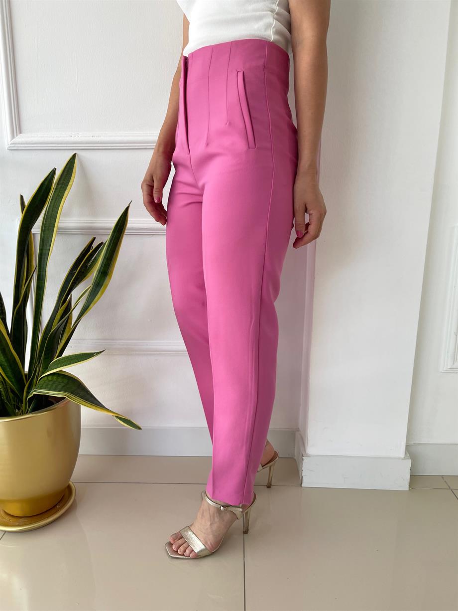 Önü Flotalı Pantolon Pembe