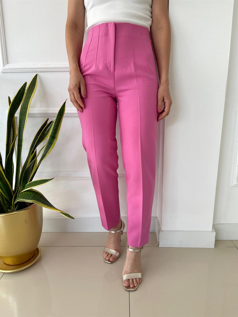 Önü Flotalı Pantolon Pembe
