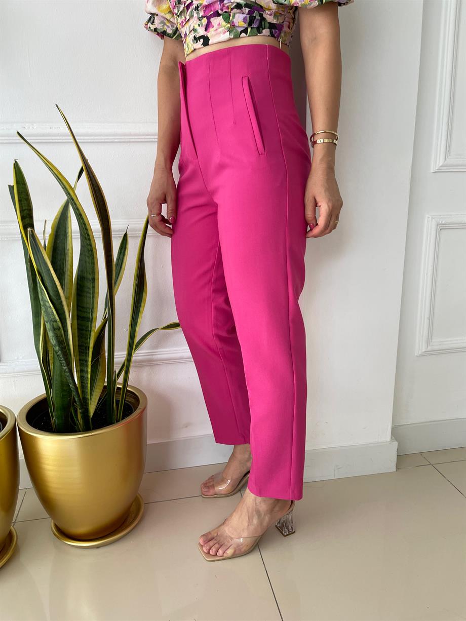 Önü Flotalı Pantolon Pembe
