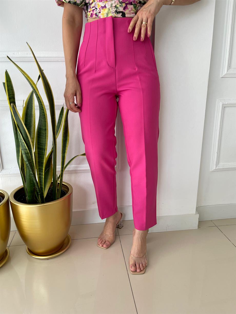 Önü Flotalı Pantolon Pembe