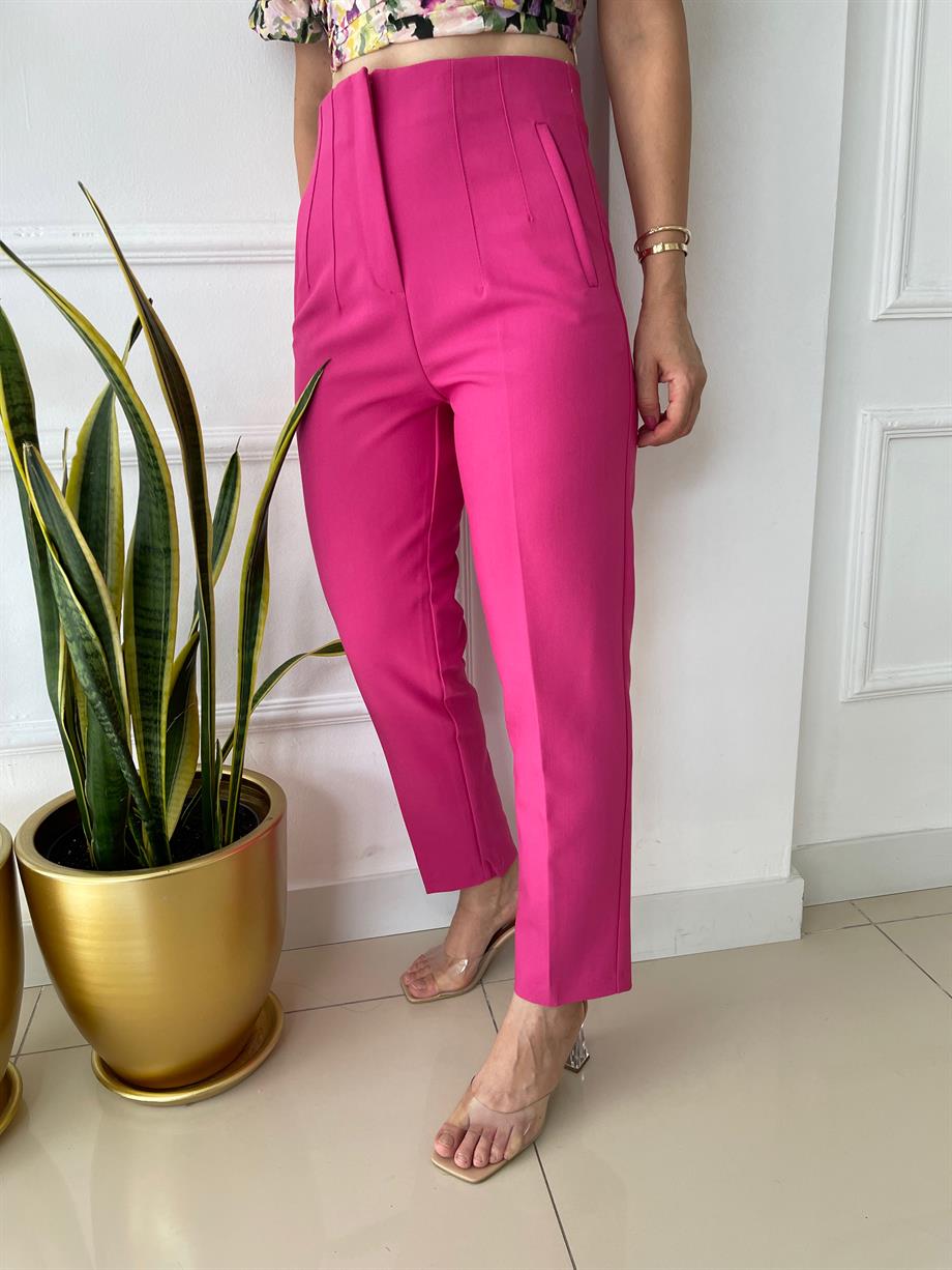Önü Flotalı Pantolon Pembe