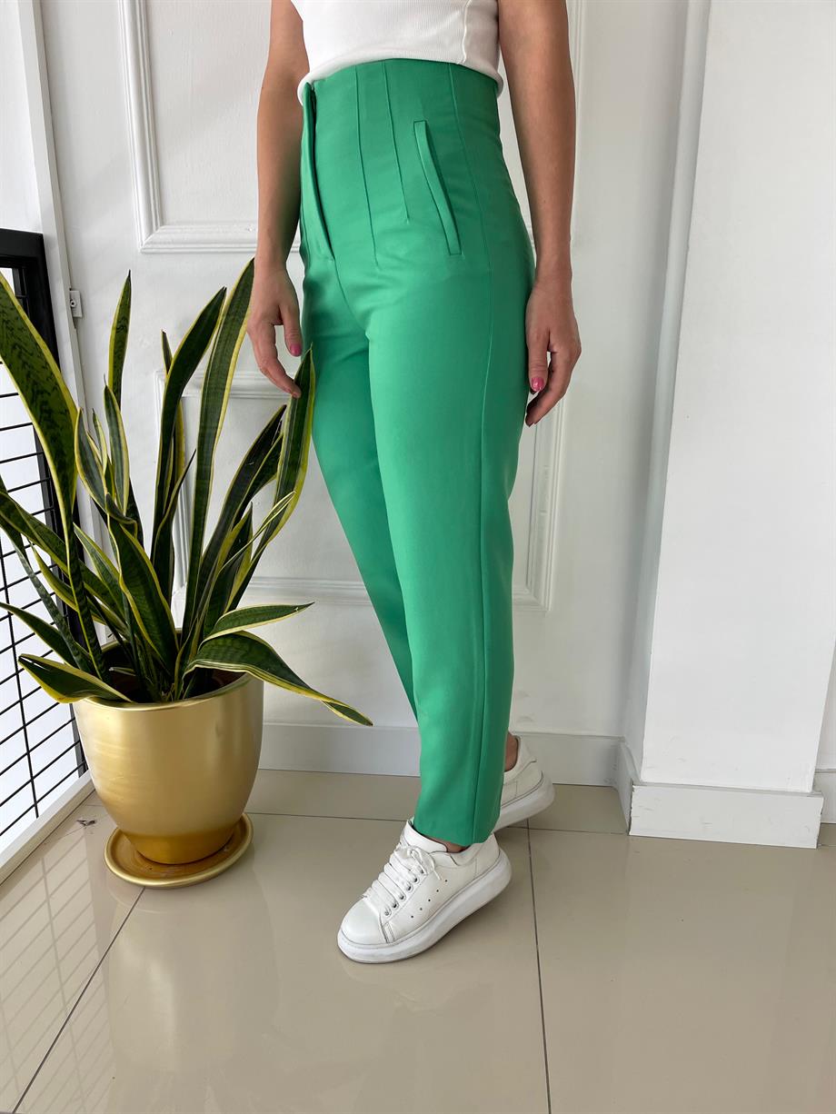 Önü Flotalı Pantolon Yeşil