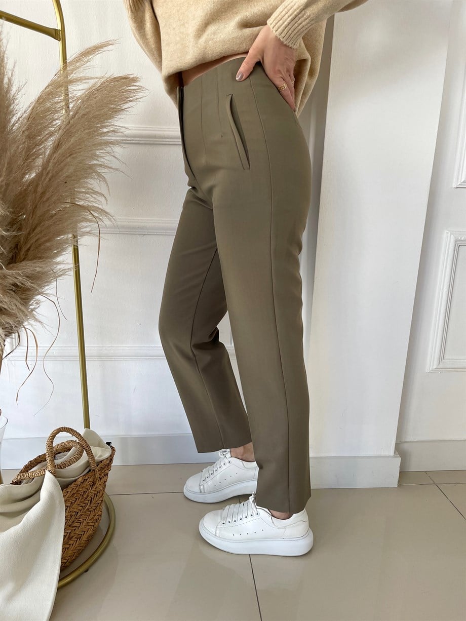Önü Flotalı Pantolon Yeşil