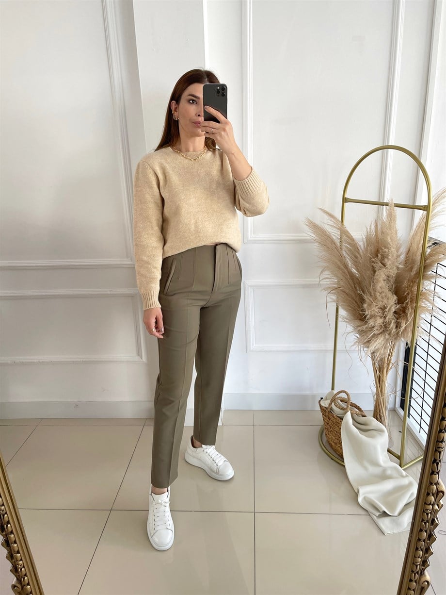 Önü Flotalı Pantolon Yeşil