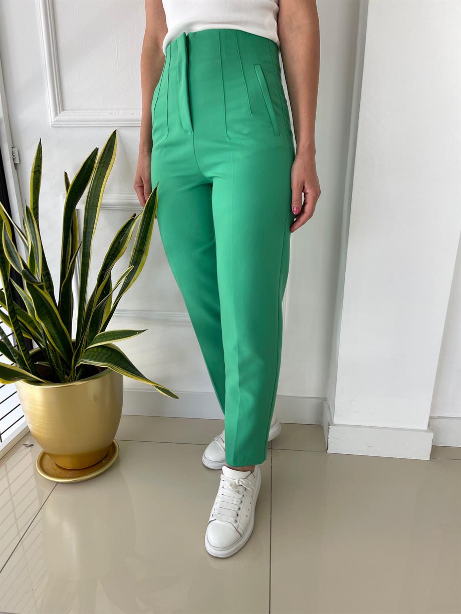 Önü Flotalı Pantolon Yeşil