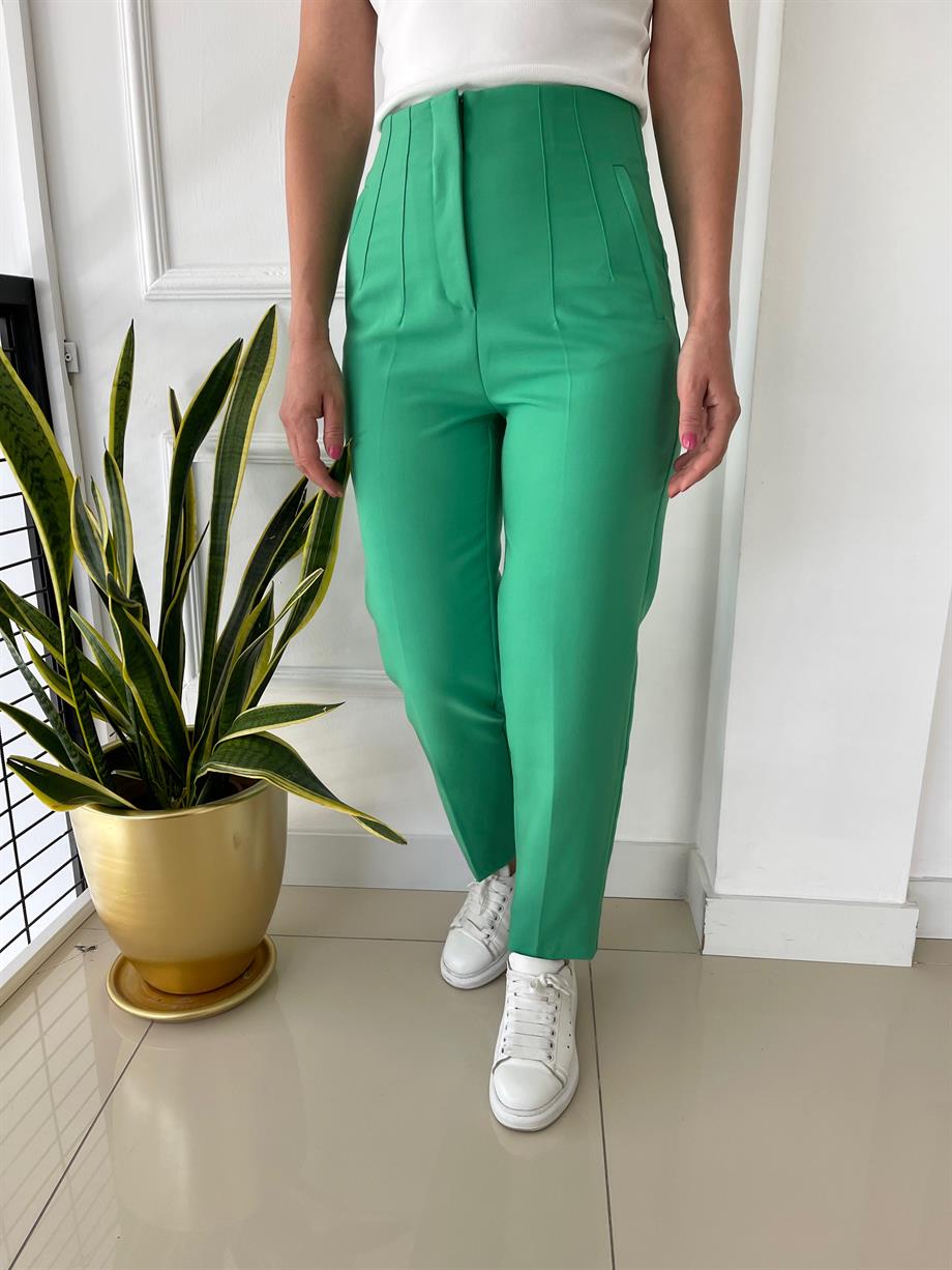Önü Flotalı Pantolon Yeşil