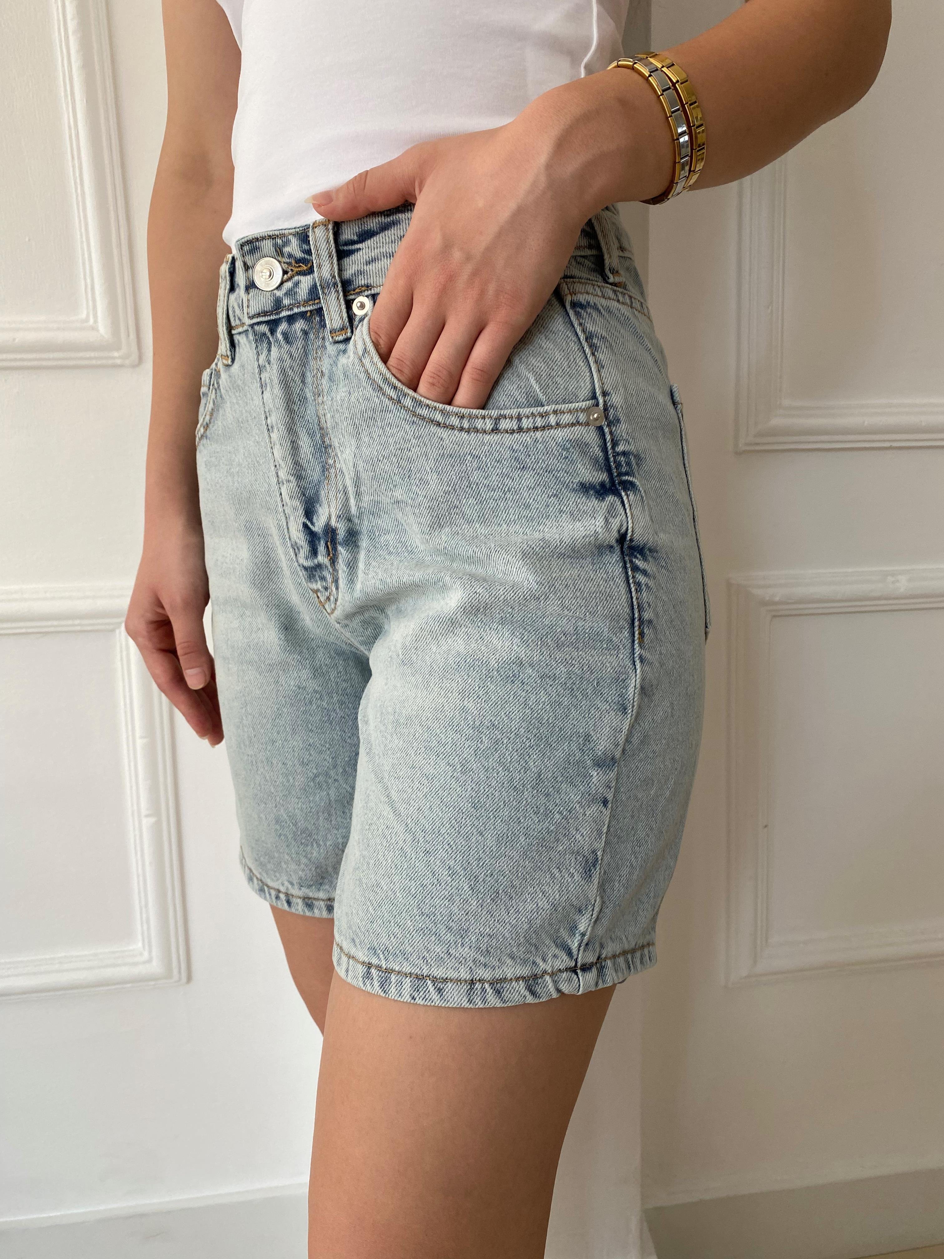 Orj. Marka Yıkamalı Kot Şort Mavi