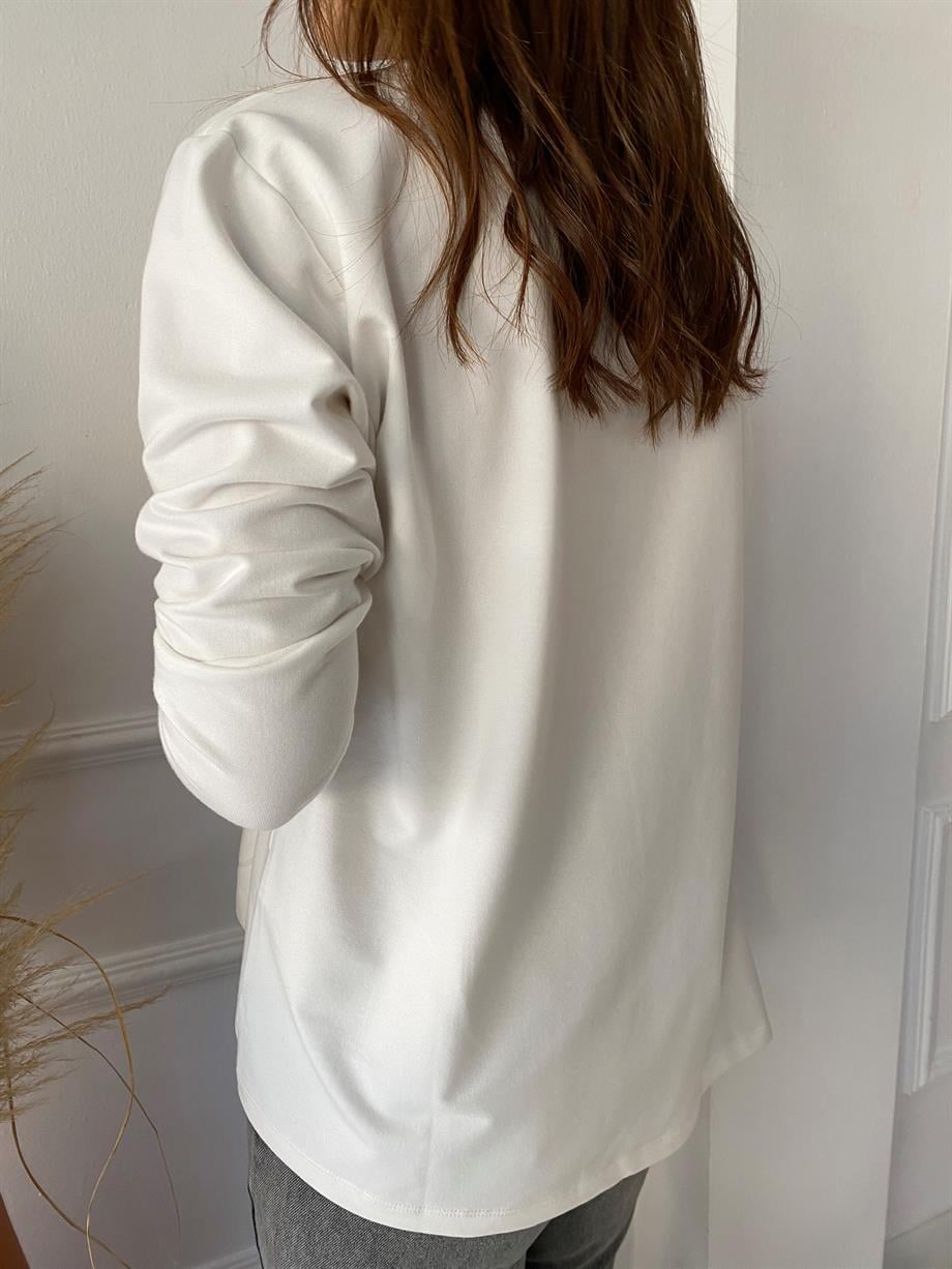 Orj. Marka İçi Şardonlu Sweat Beyaz
