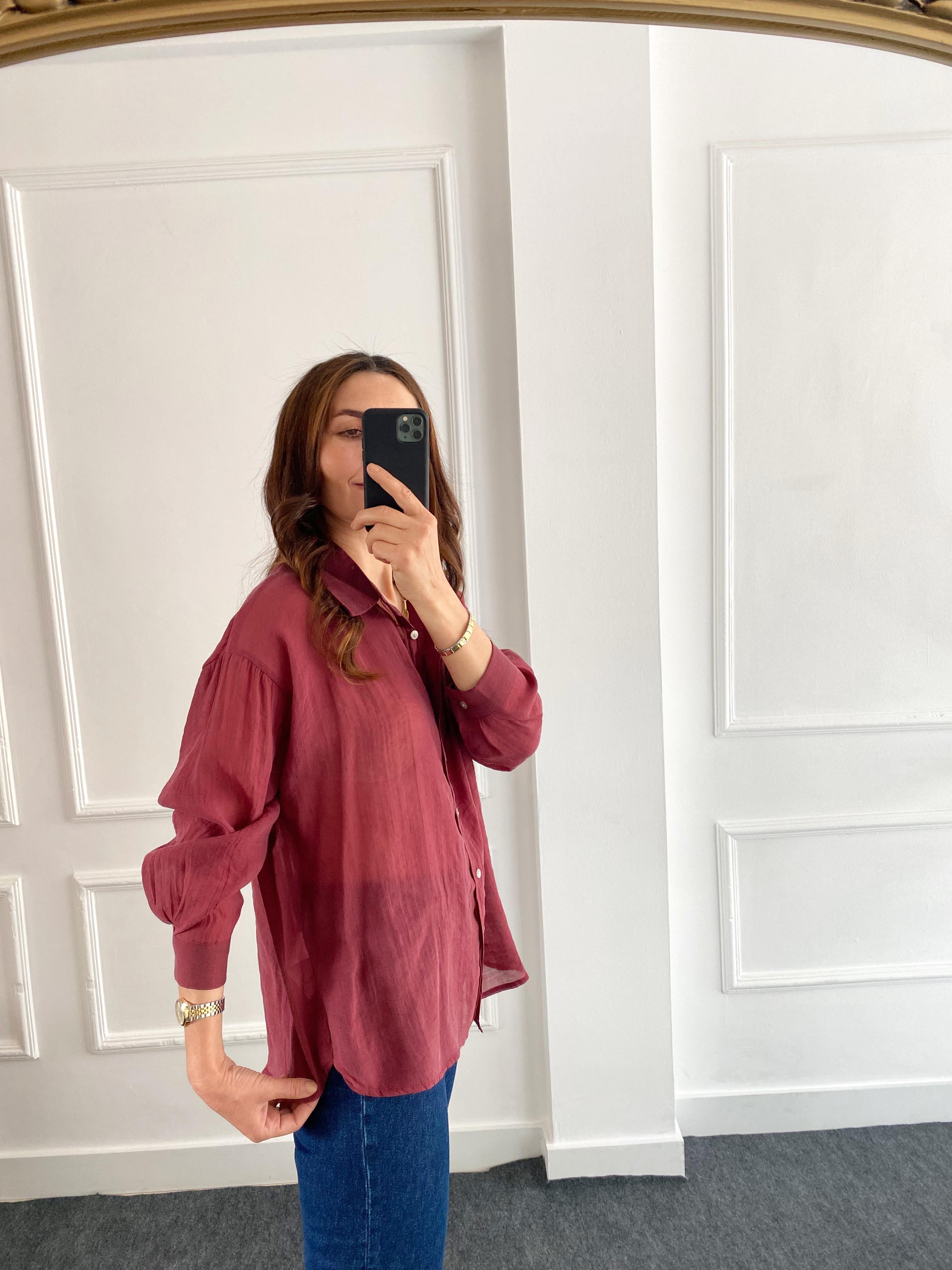 Oversize İpeksi Gömlek Bordo