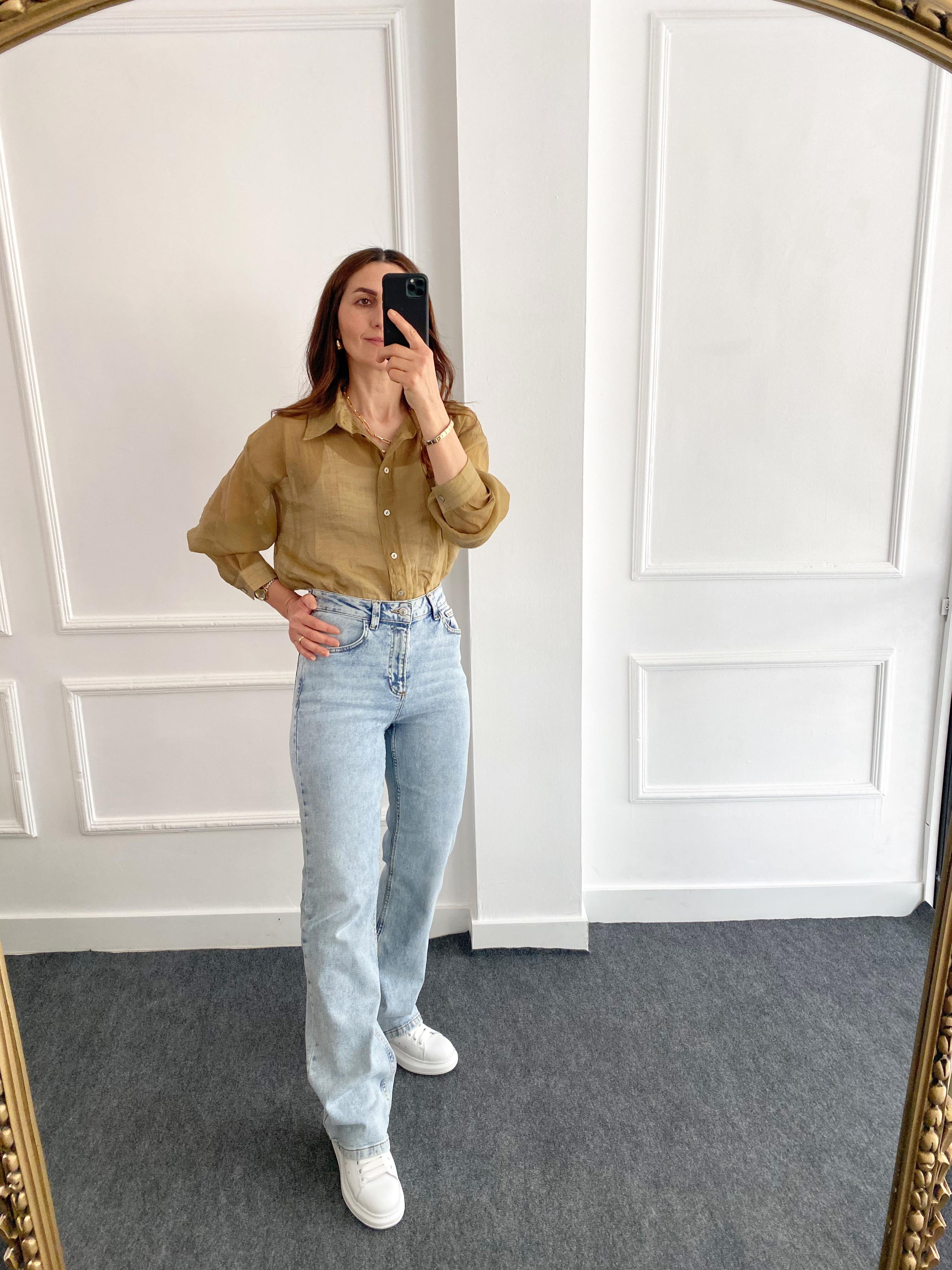 Oversize İpeksi Gömlek Yağ Yeşil