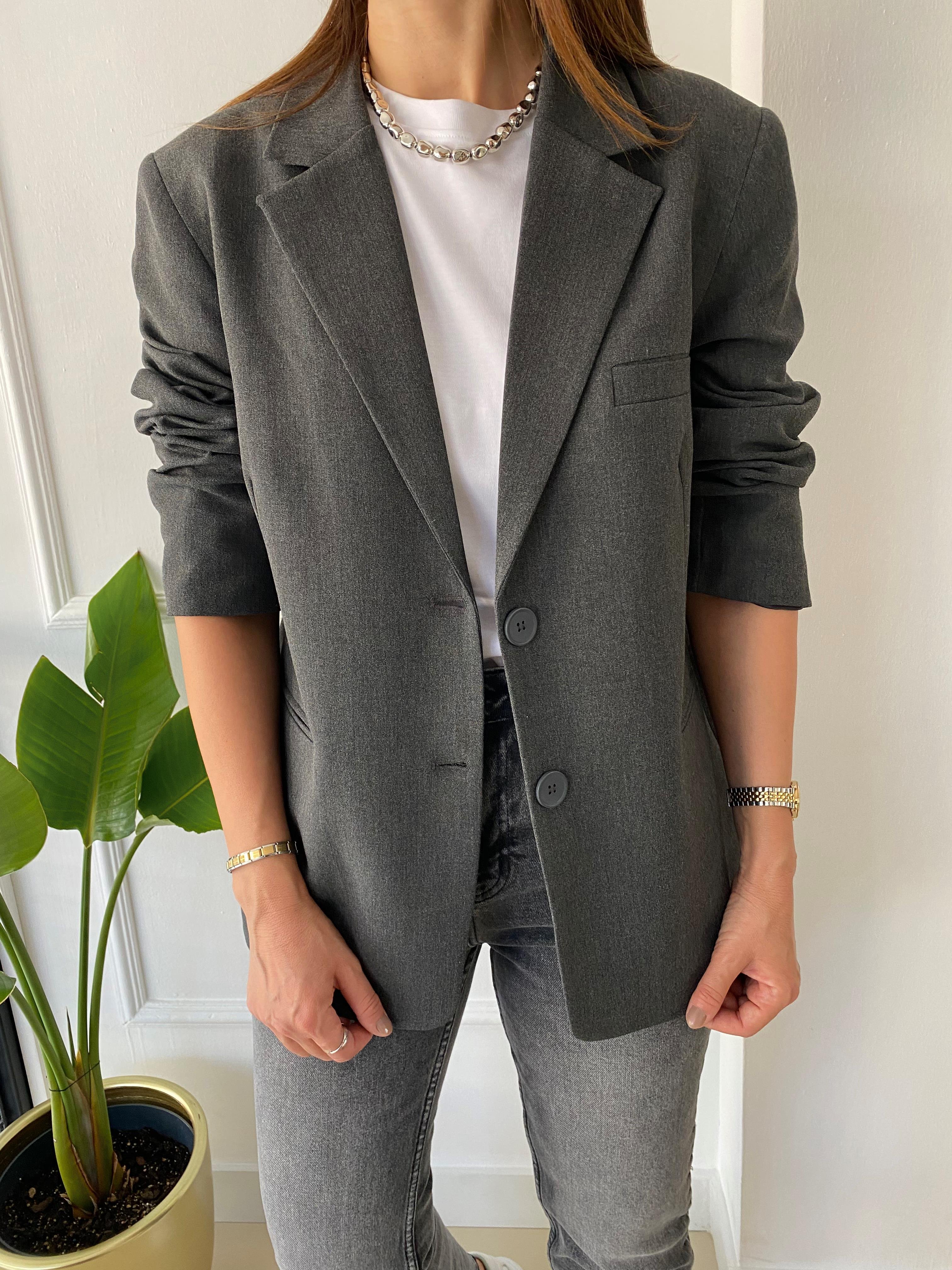 Owersize Blazer Ceket Gri