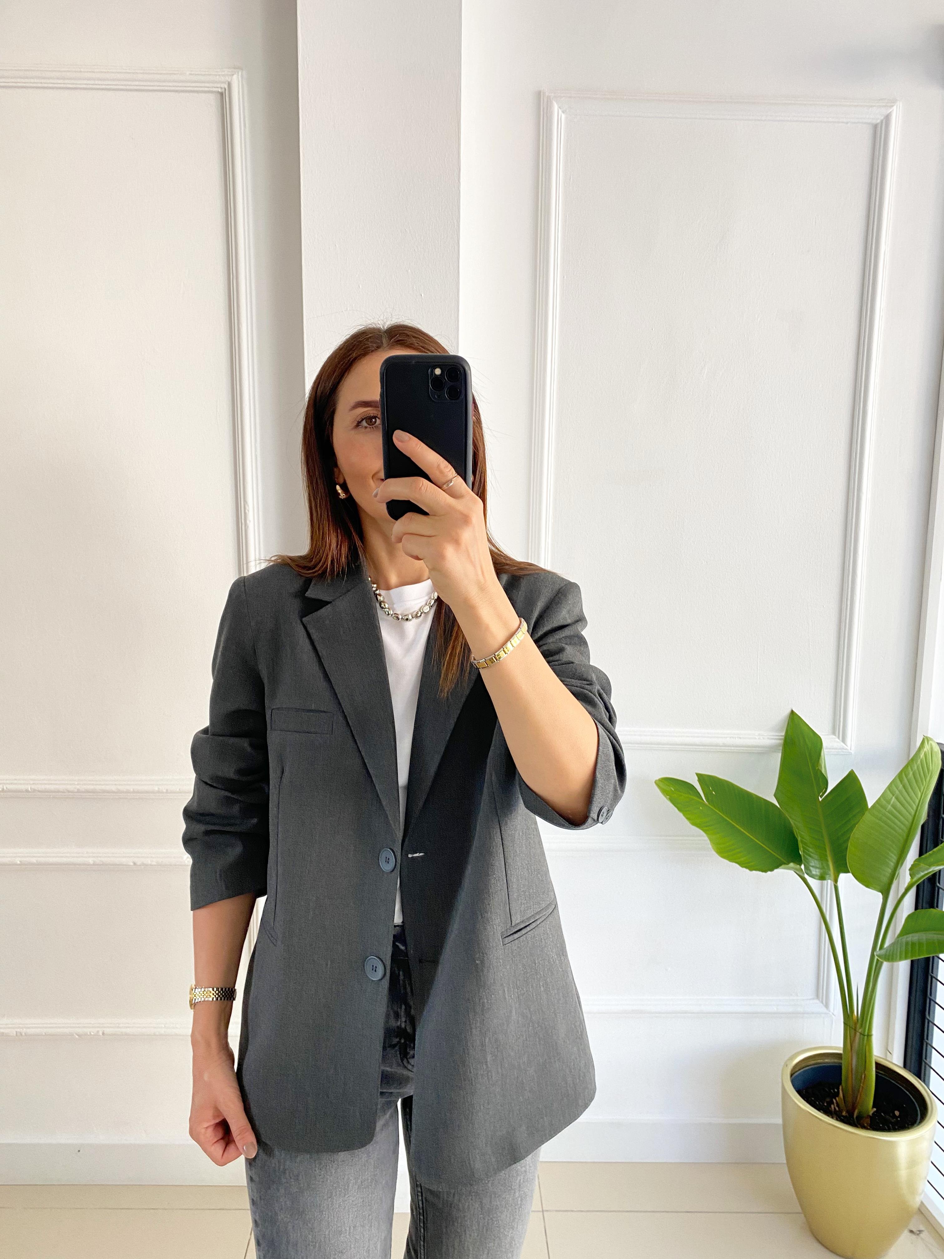 Owersize Blazer Ceket Gri