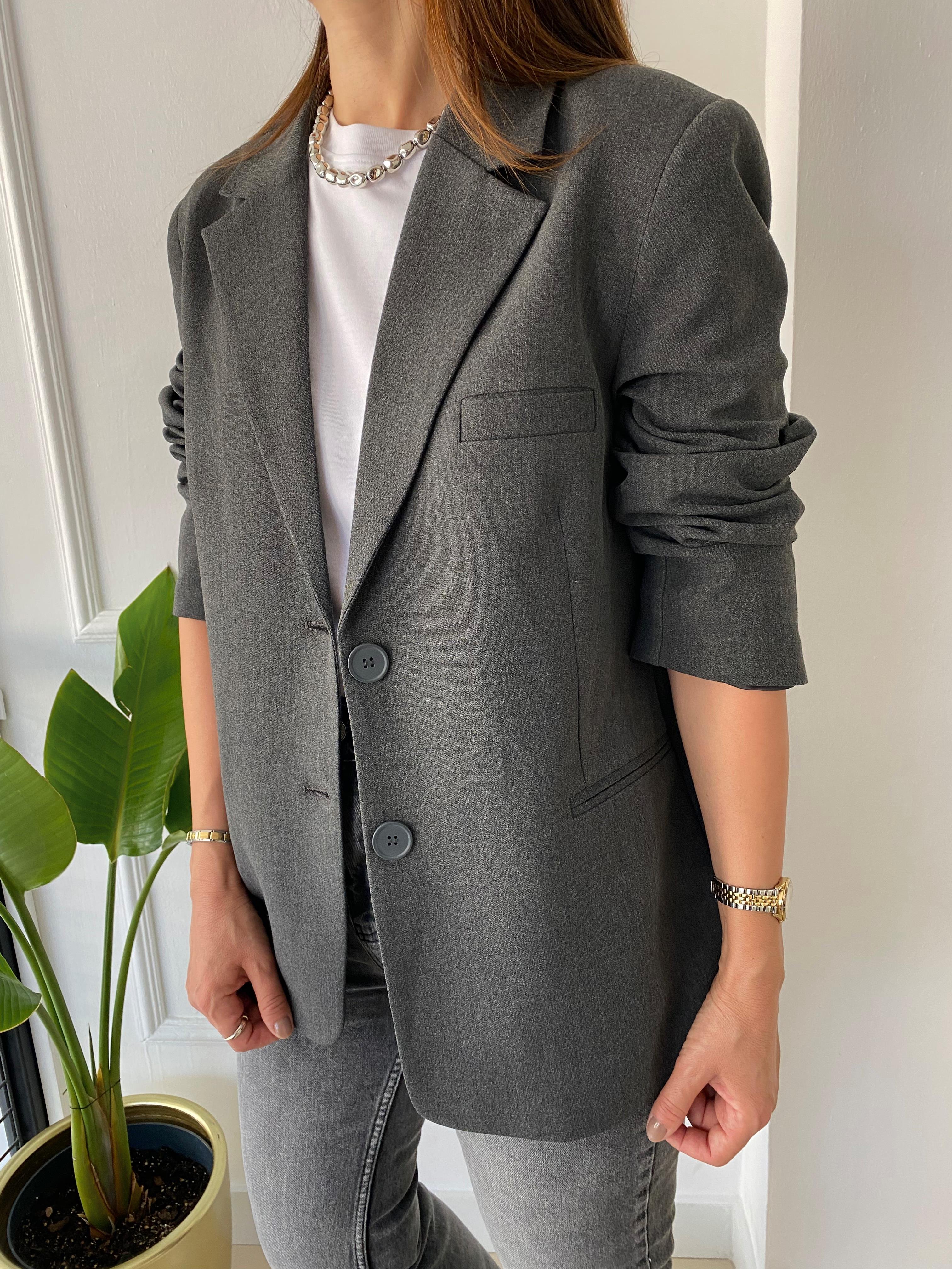 Owersize Blazer Ceket Gri