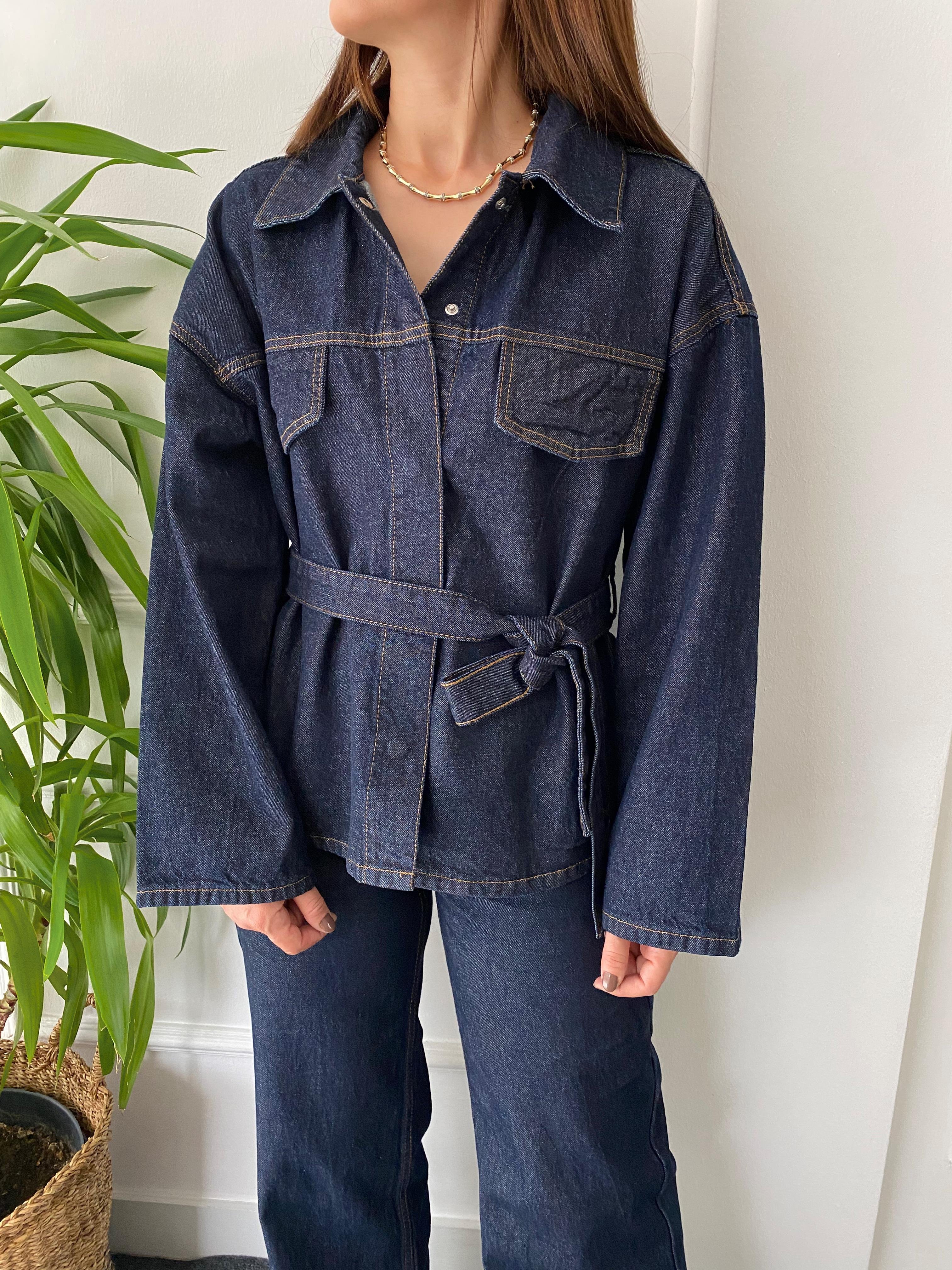 Patlı Yaka Denim Gömlek Ceket Lacivert