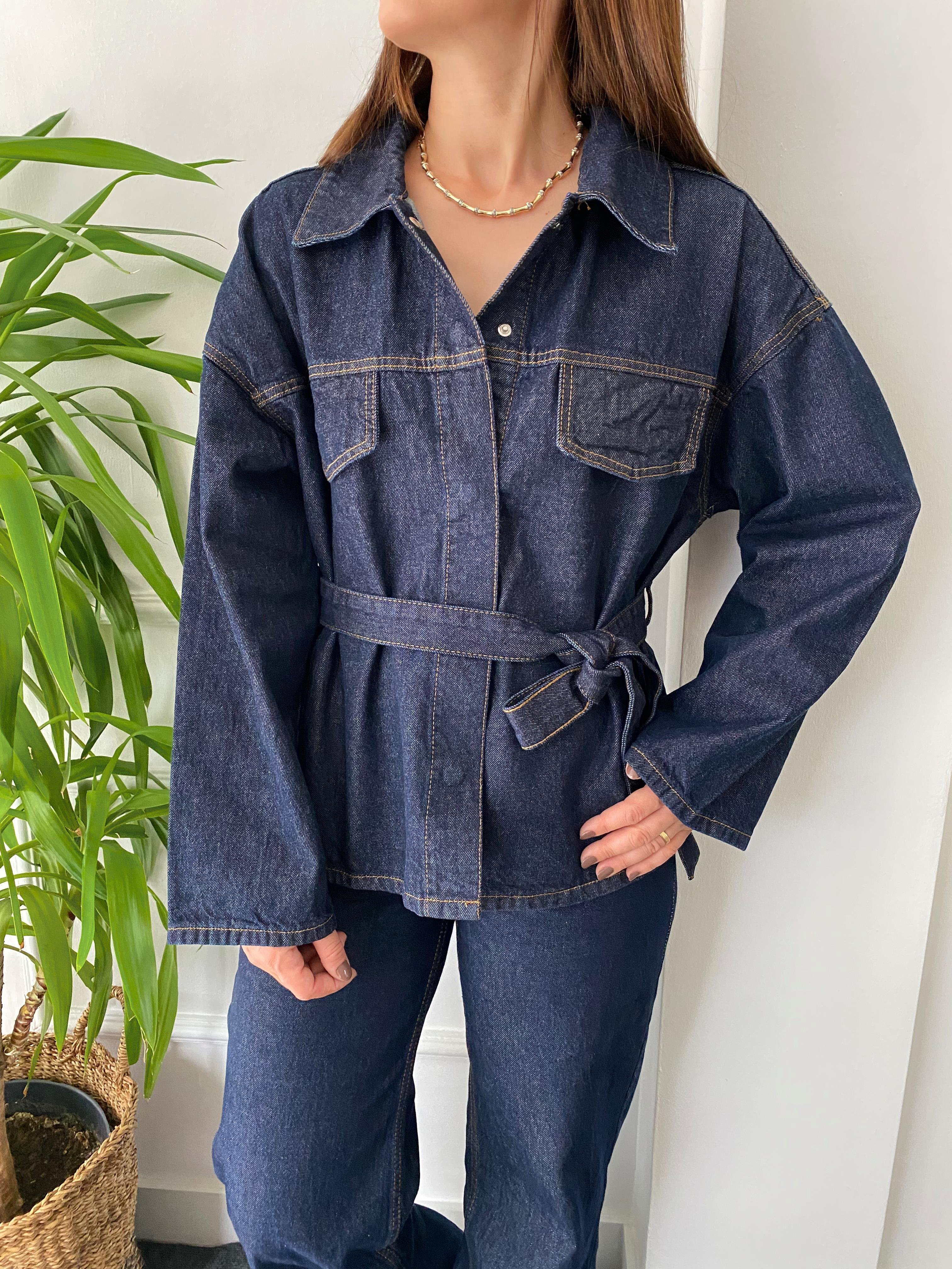 Patlı Yaka Denim Gömlek Ceket Lacivert