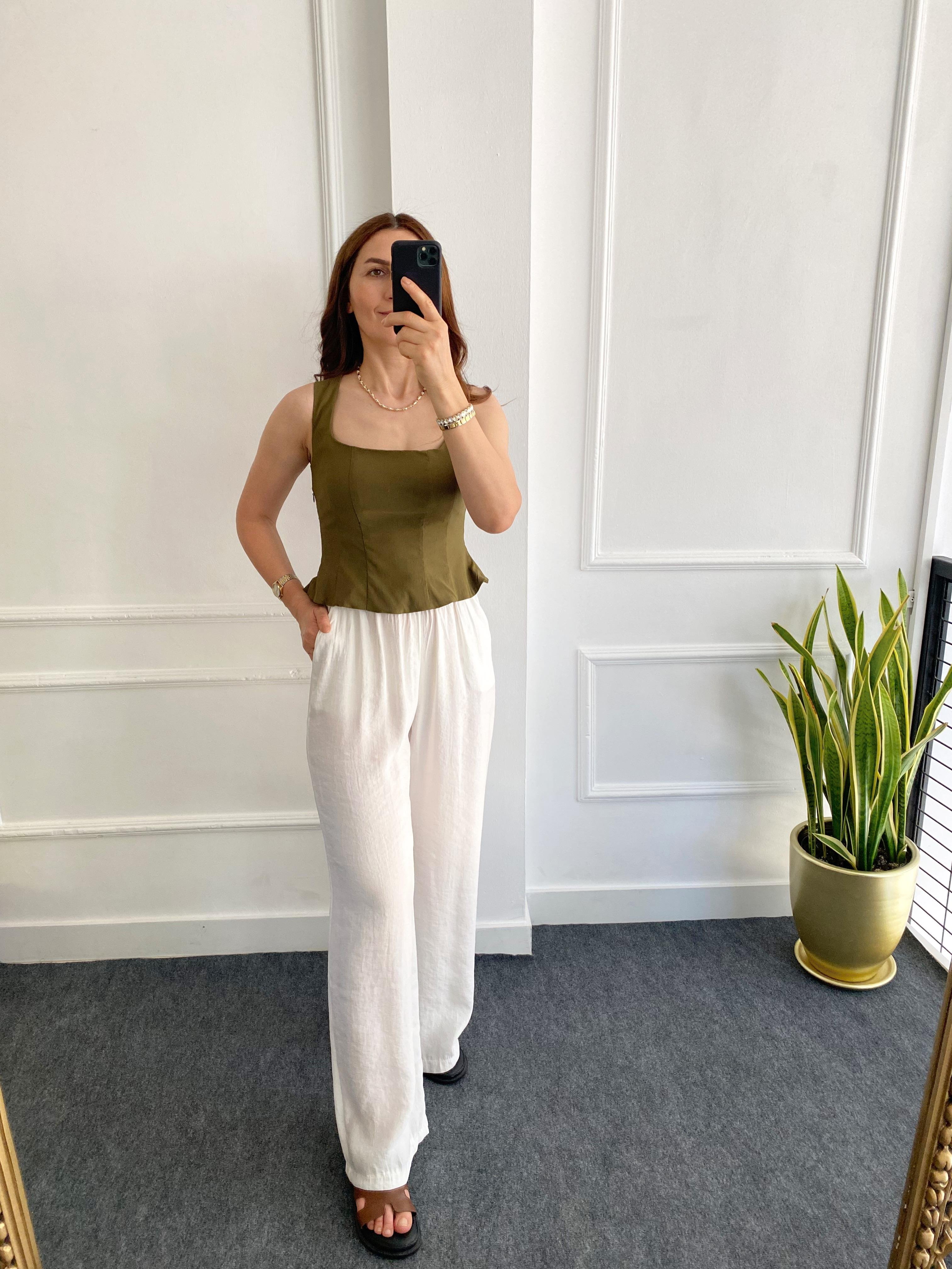 Peplum Korse Bluz Haki