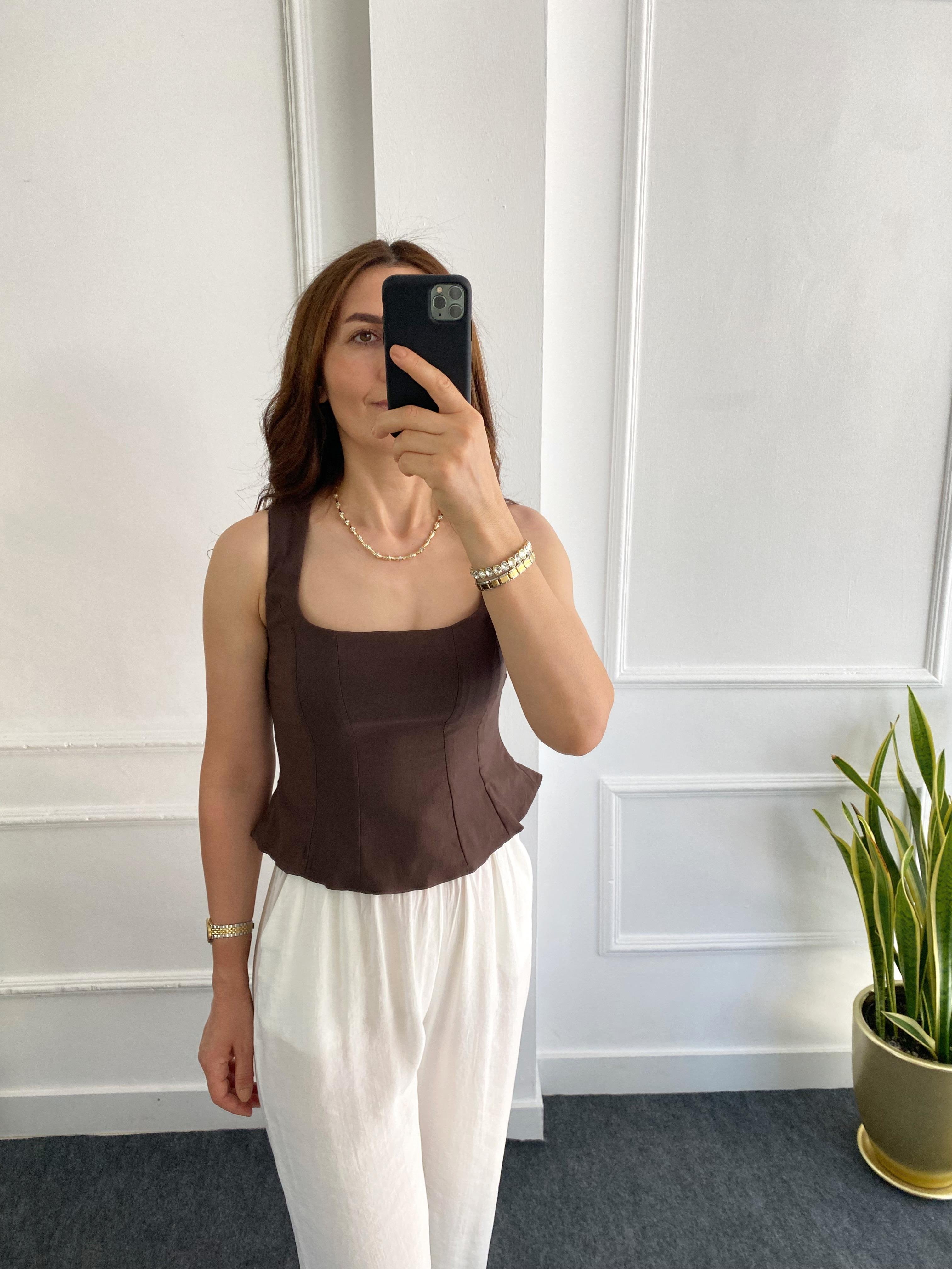 Peplum Korse Bluz Kahve