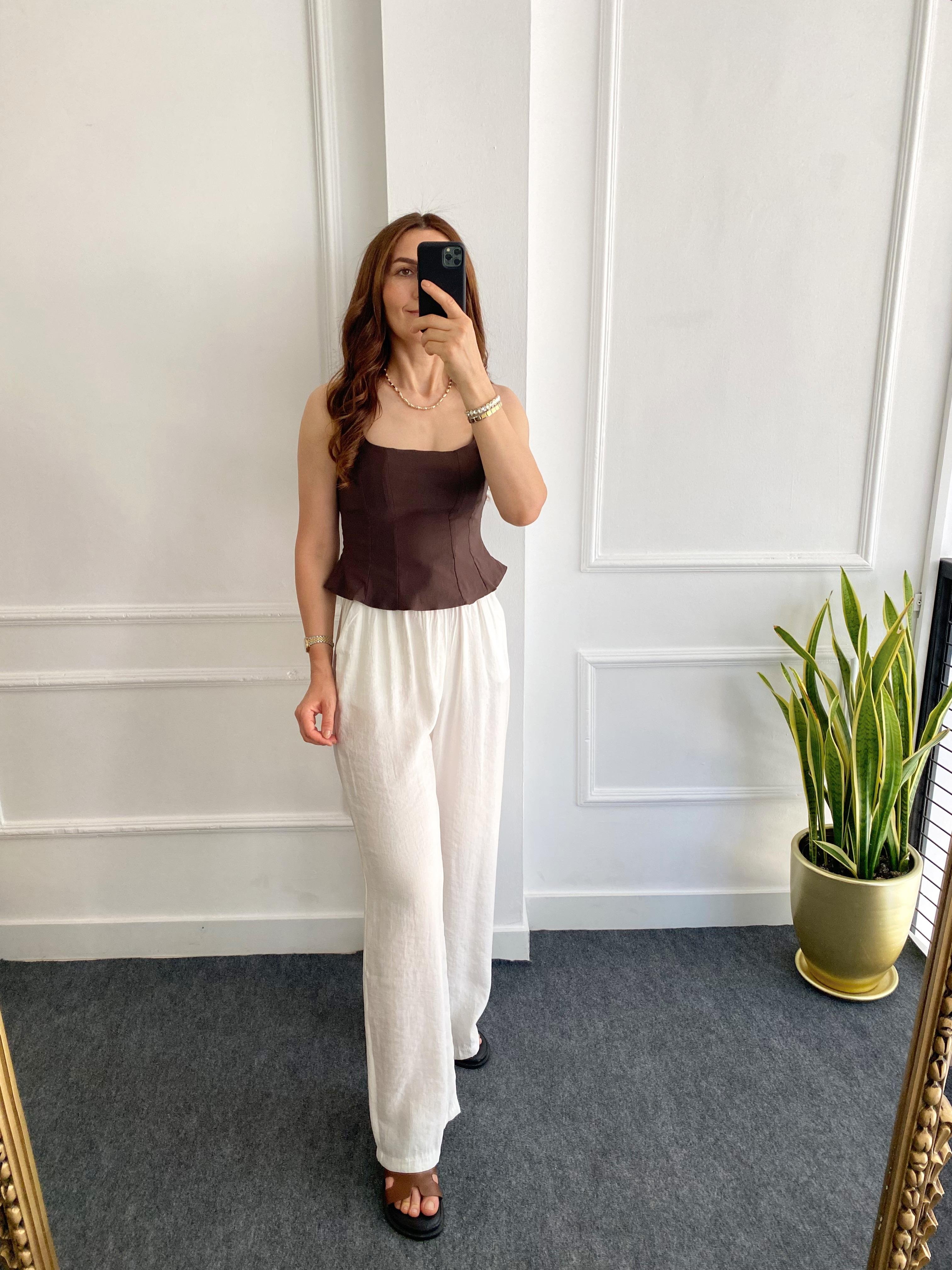 Peplum Korse Bluz Kahve