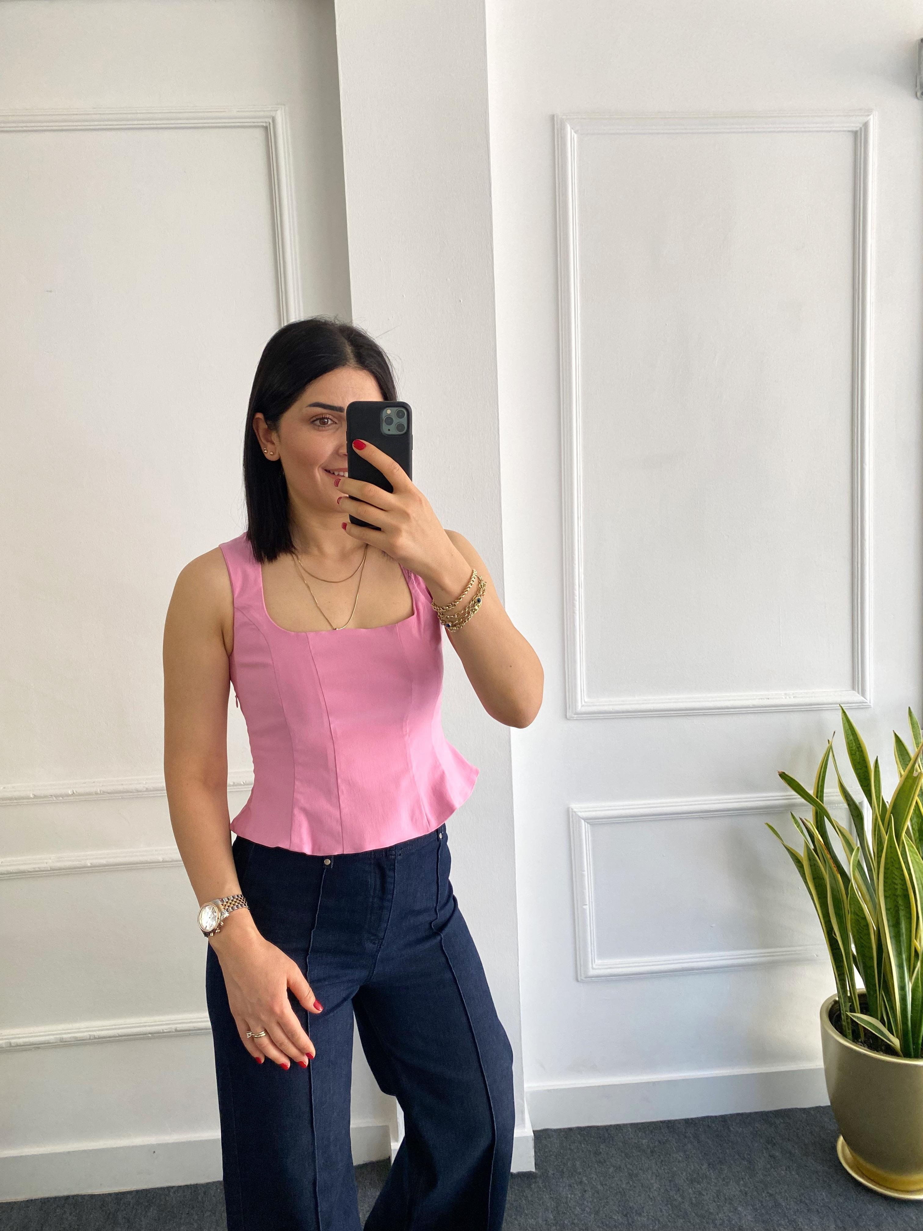 Peplum Korse Bluz Pembe