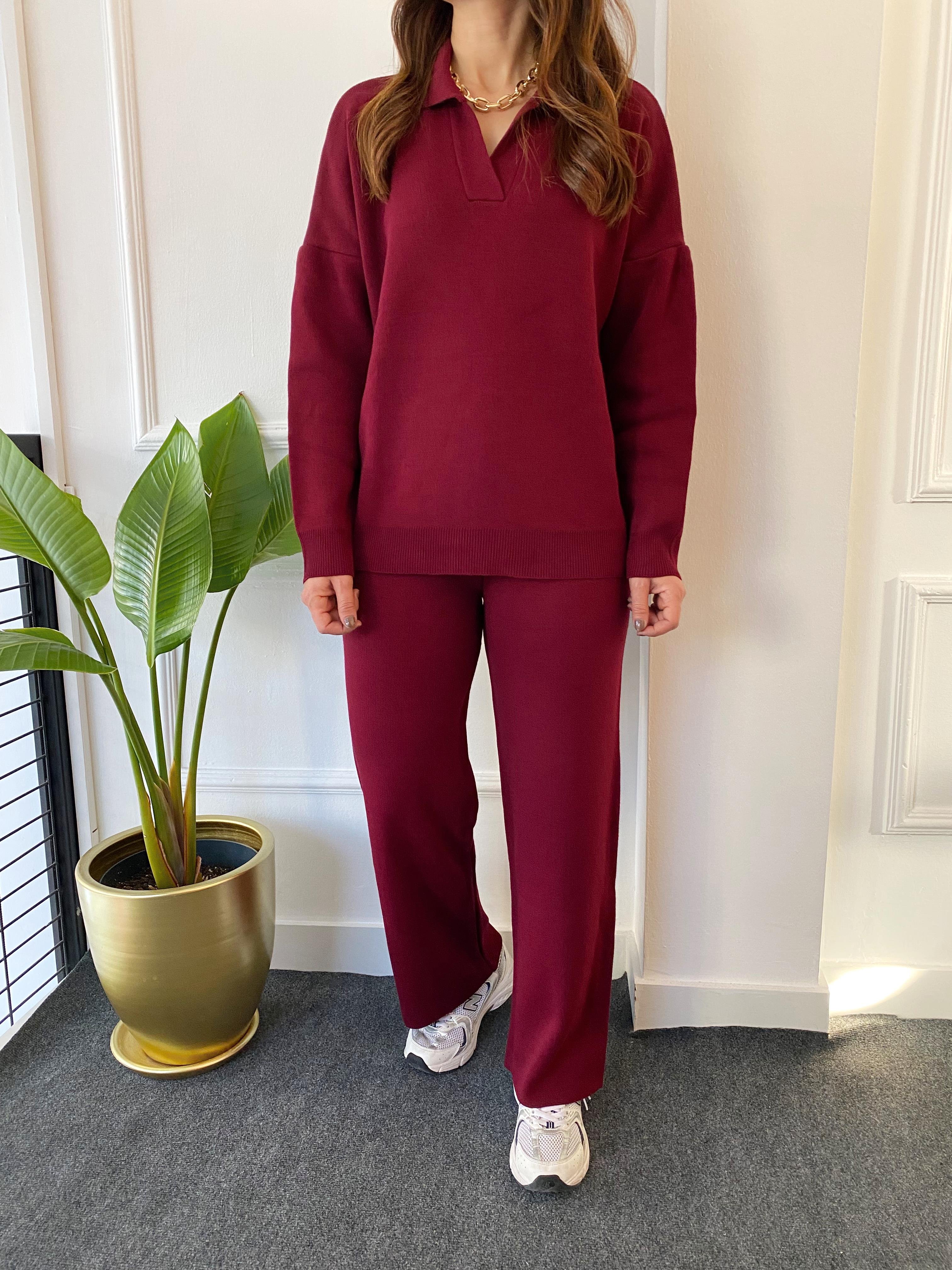 Polo Yaka Triko Takım Bordo