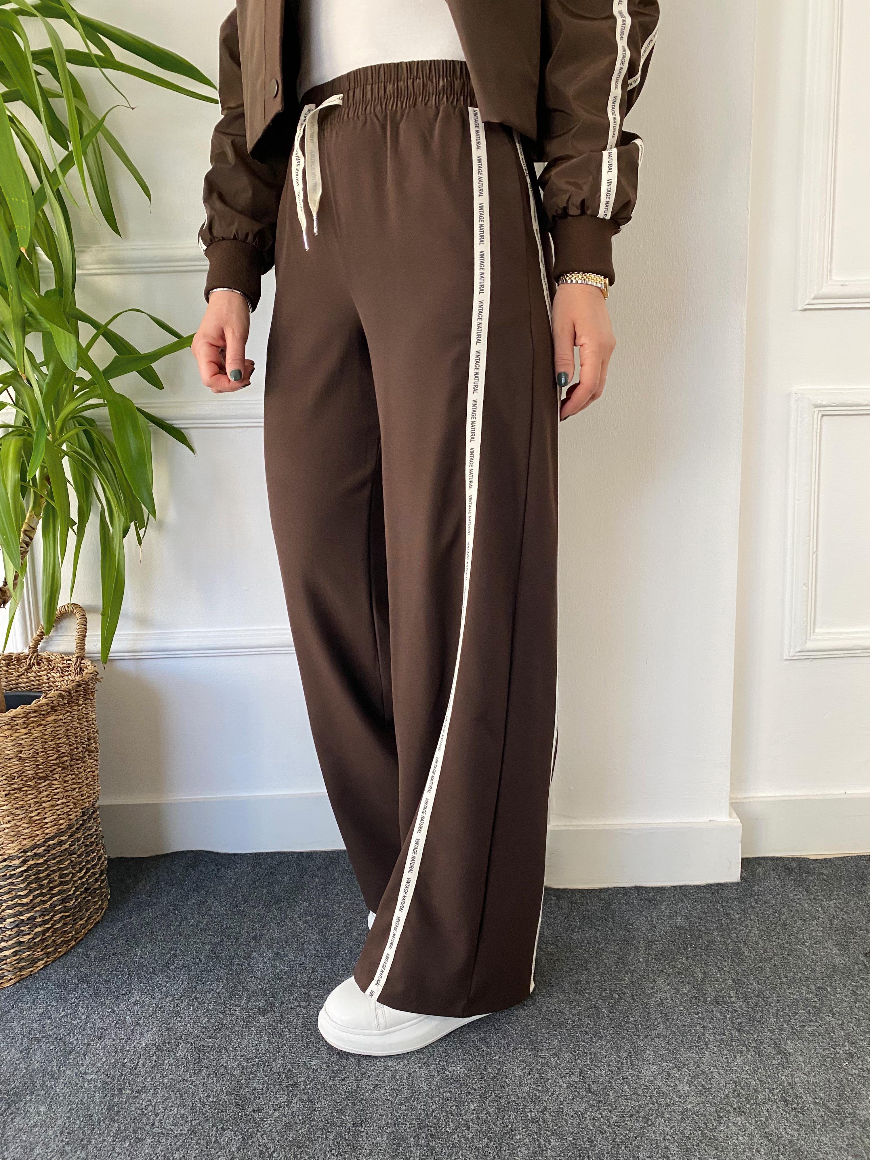 Şerit Detaylı Pantolon Kahve