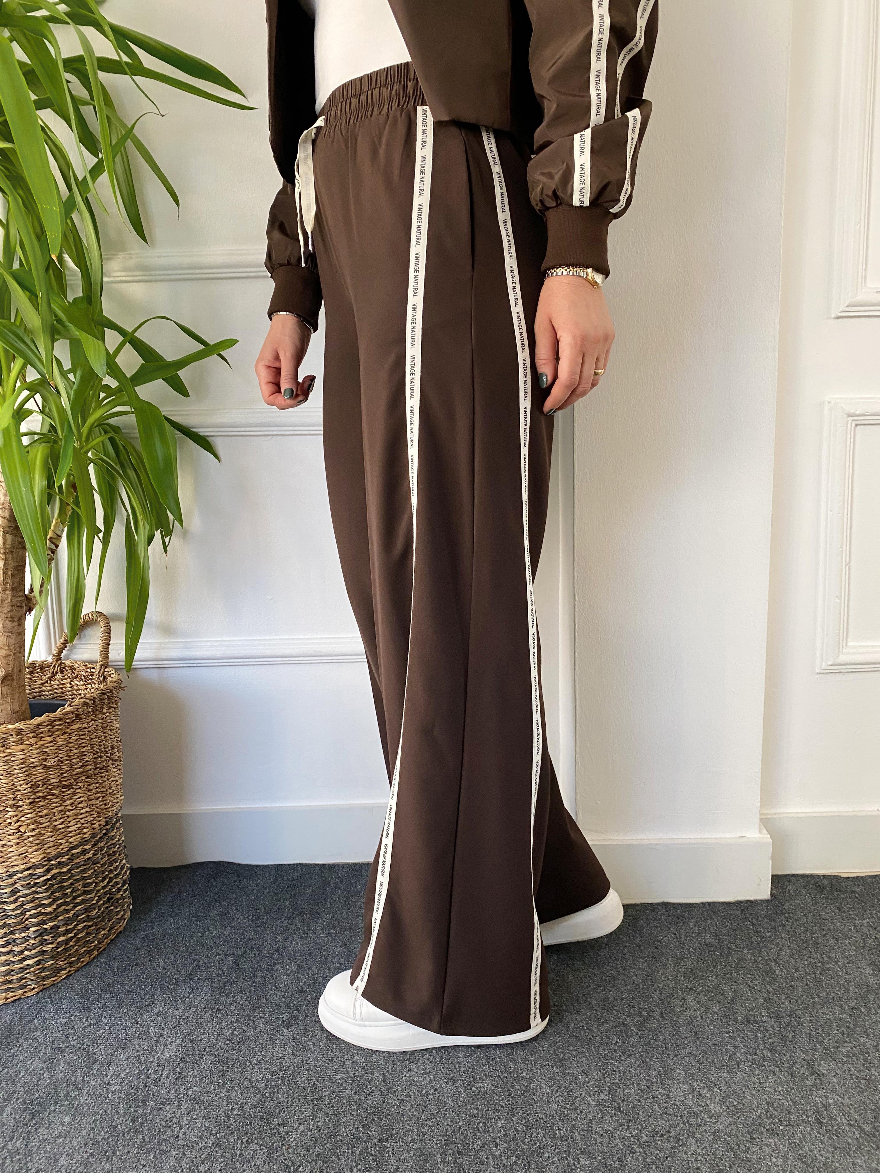 Şerit Detaylı Pantolon Kahve