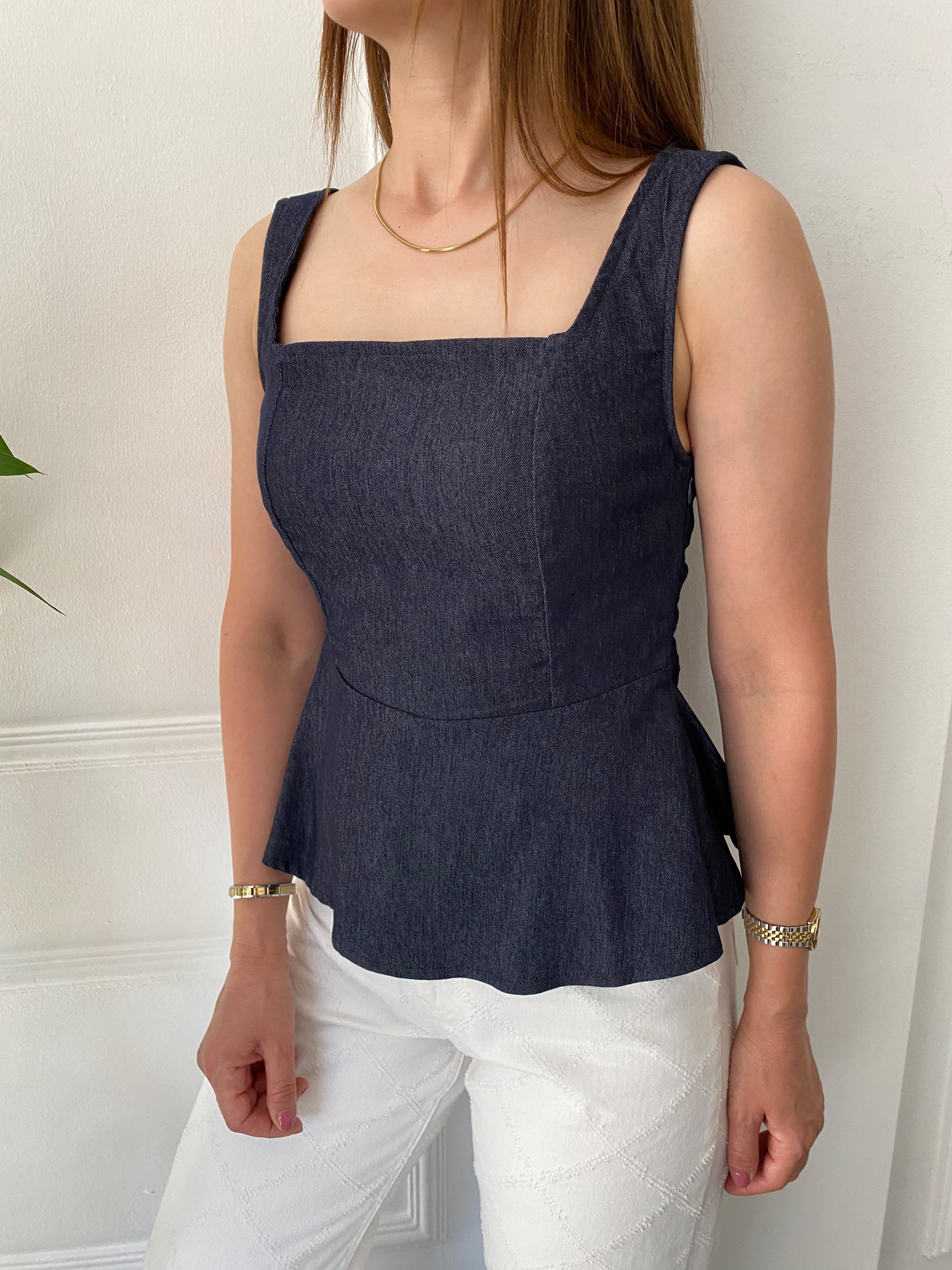 Sırt Bağlamalı Tensel Denim Bluz Lacivert