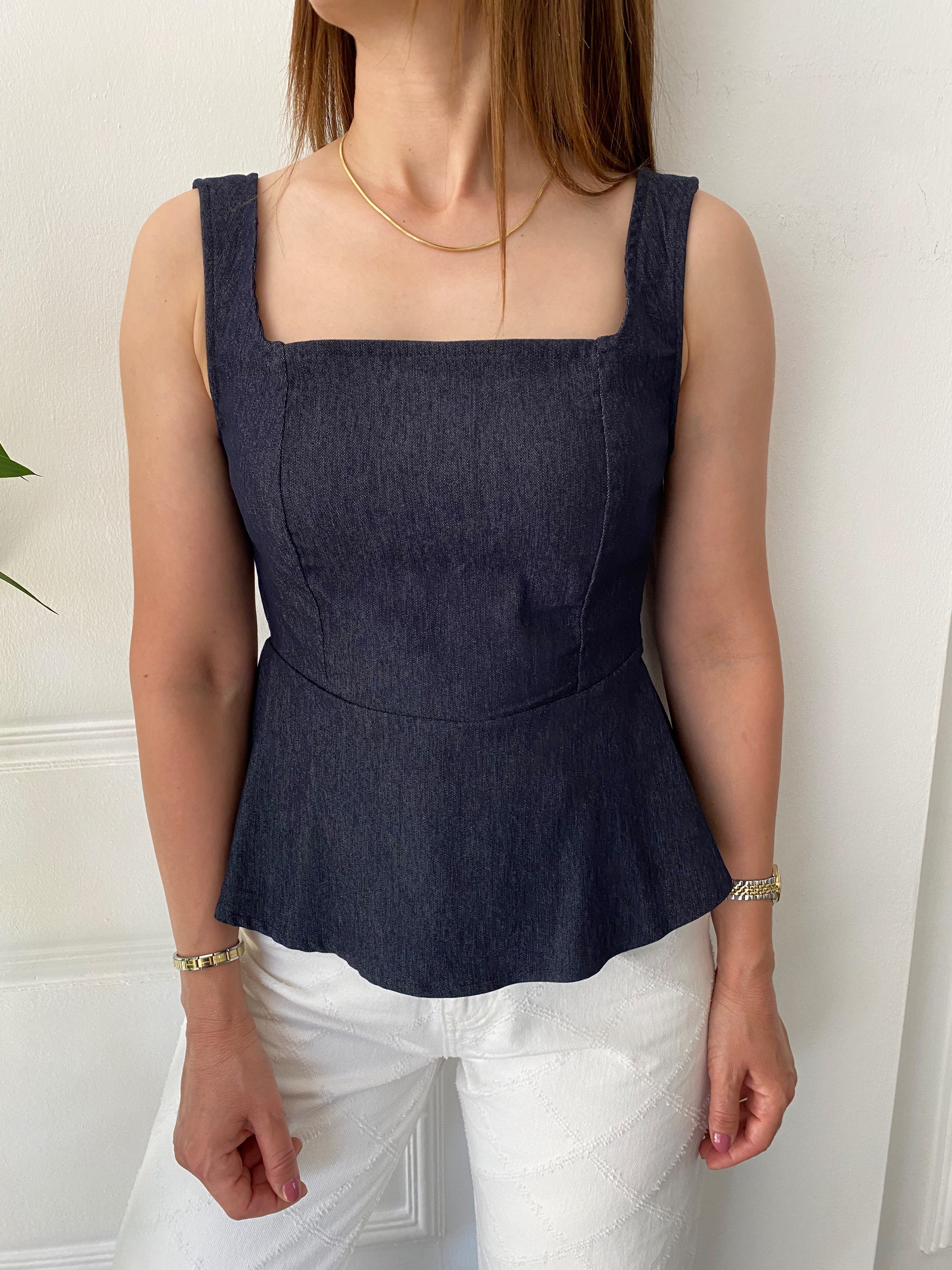 Sırt Bağlamalı Tensel Denim Bluz Lacivert