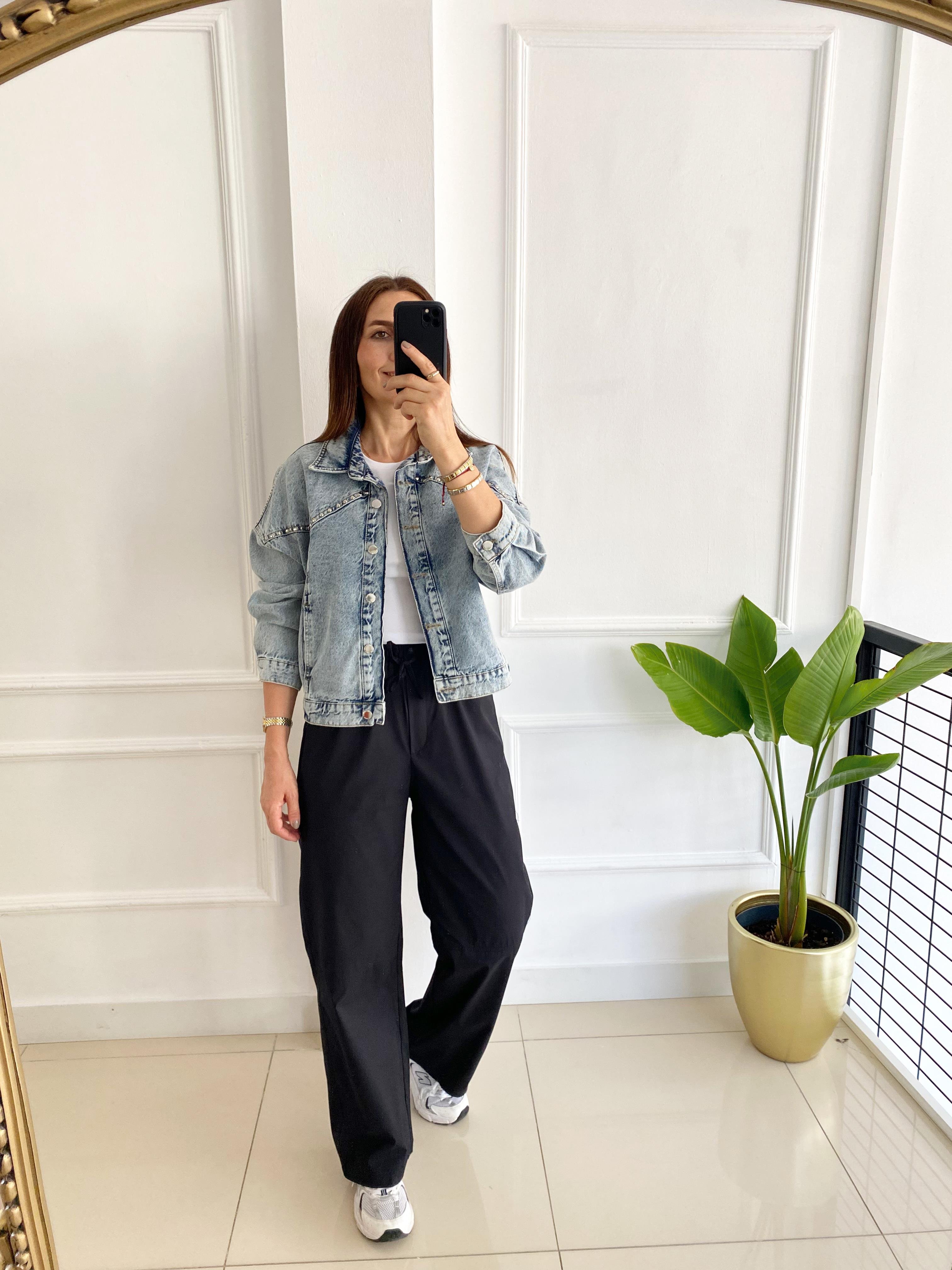 Taş Detaylı Denim Ceket Mavi