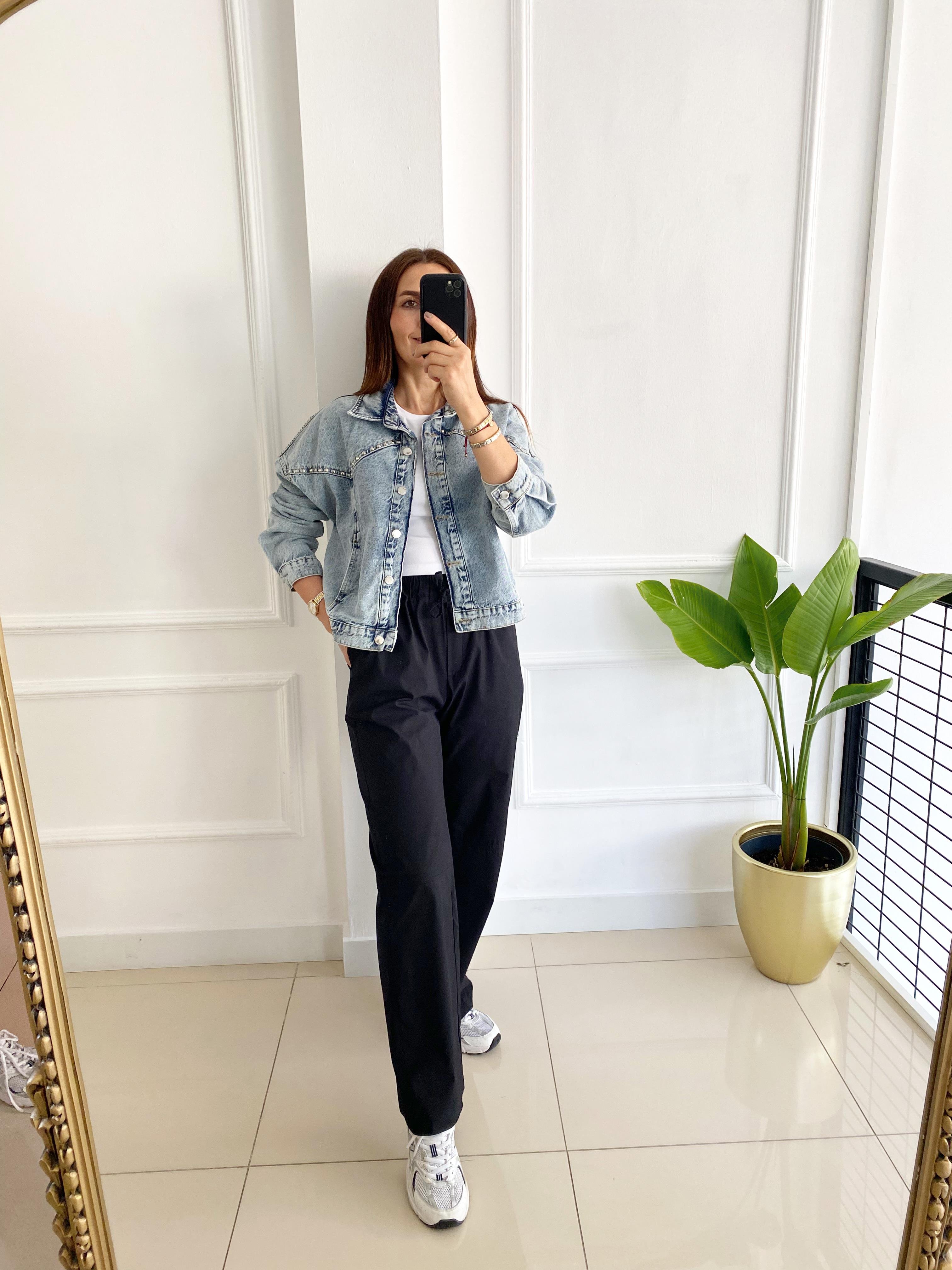 Taş Detaylı Denim Ceket Mavi