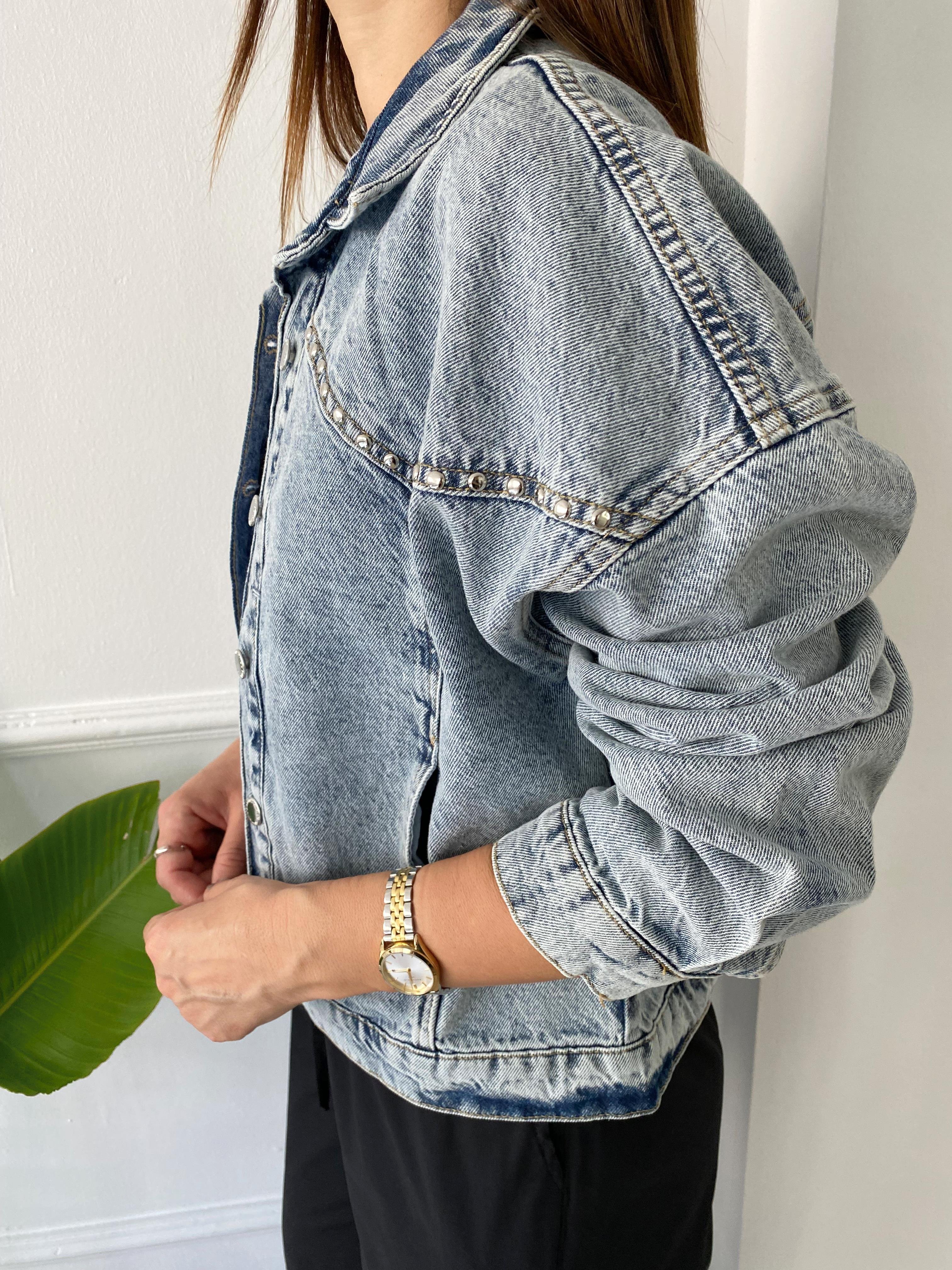 Taş Detaylı Denim Ceket Mavi