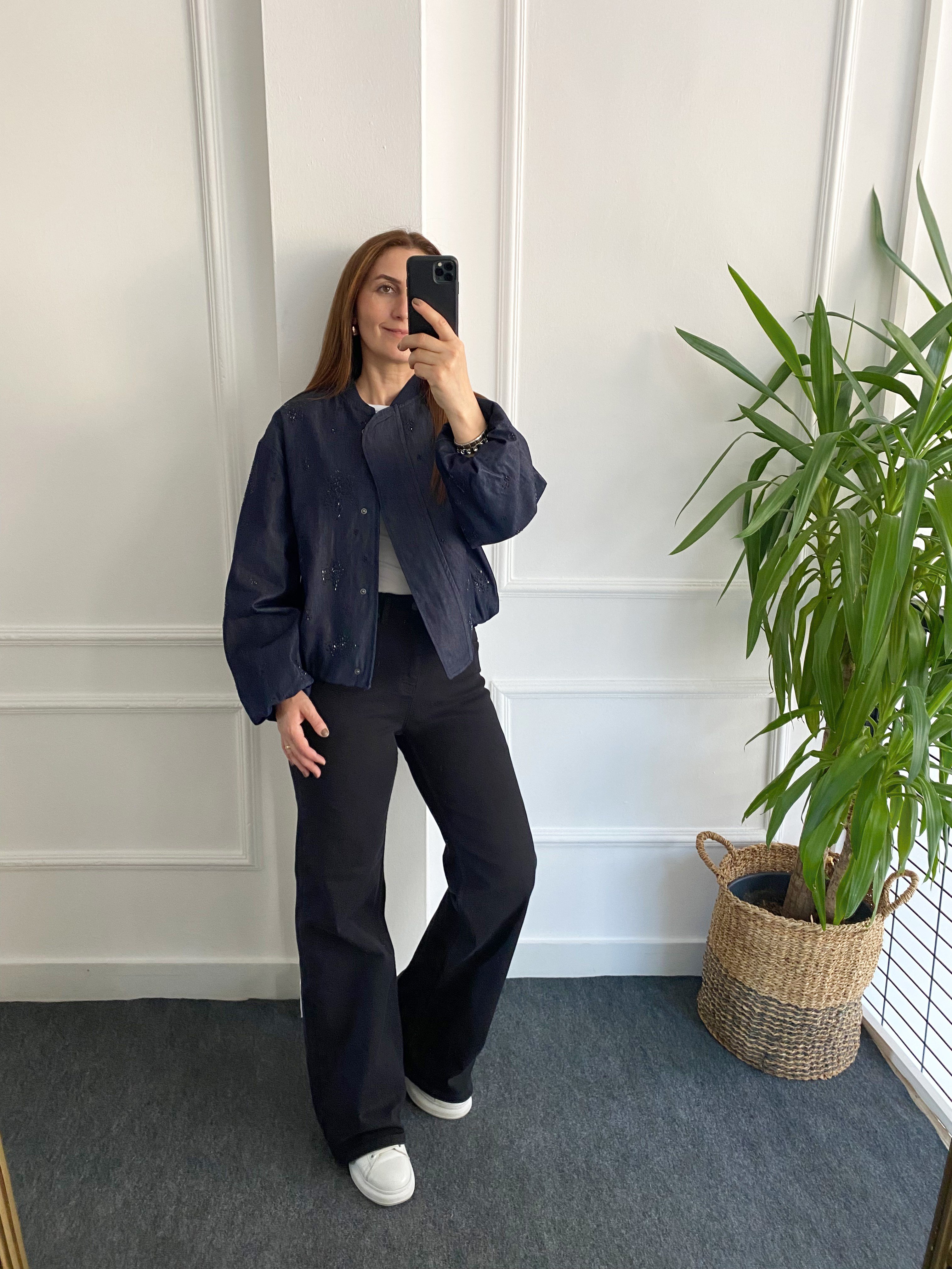 Taşlı Denim Bamber Ceket Lacivert