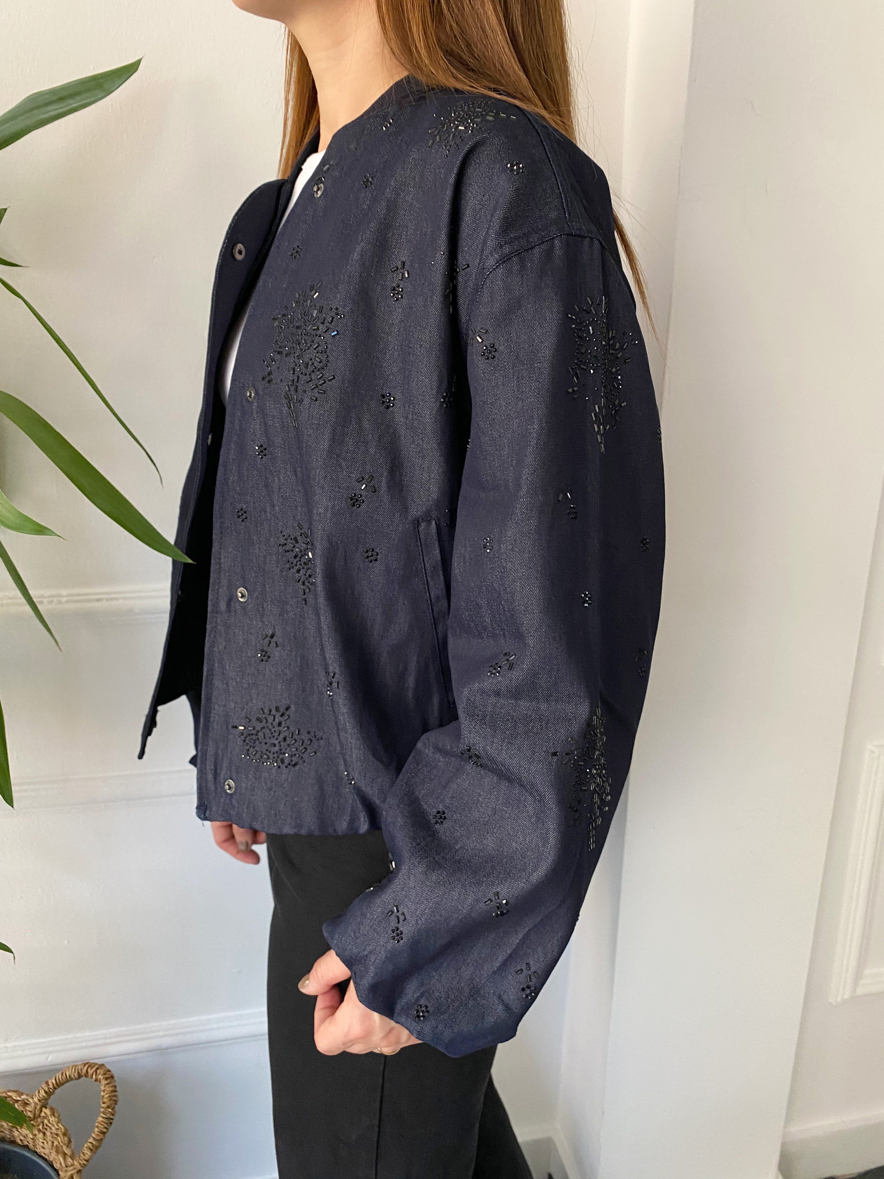 Taşlı Denim Bamber Ceket Lacivert